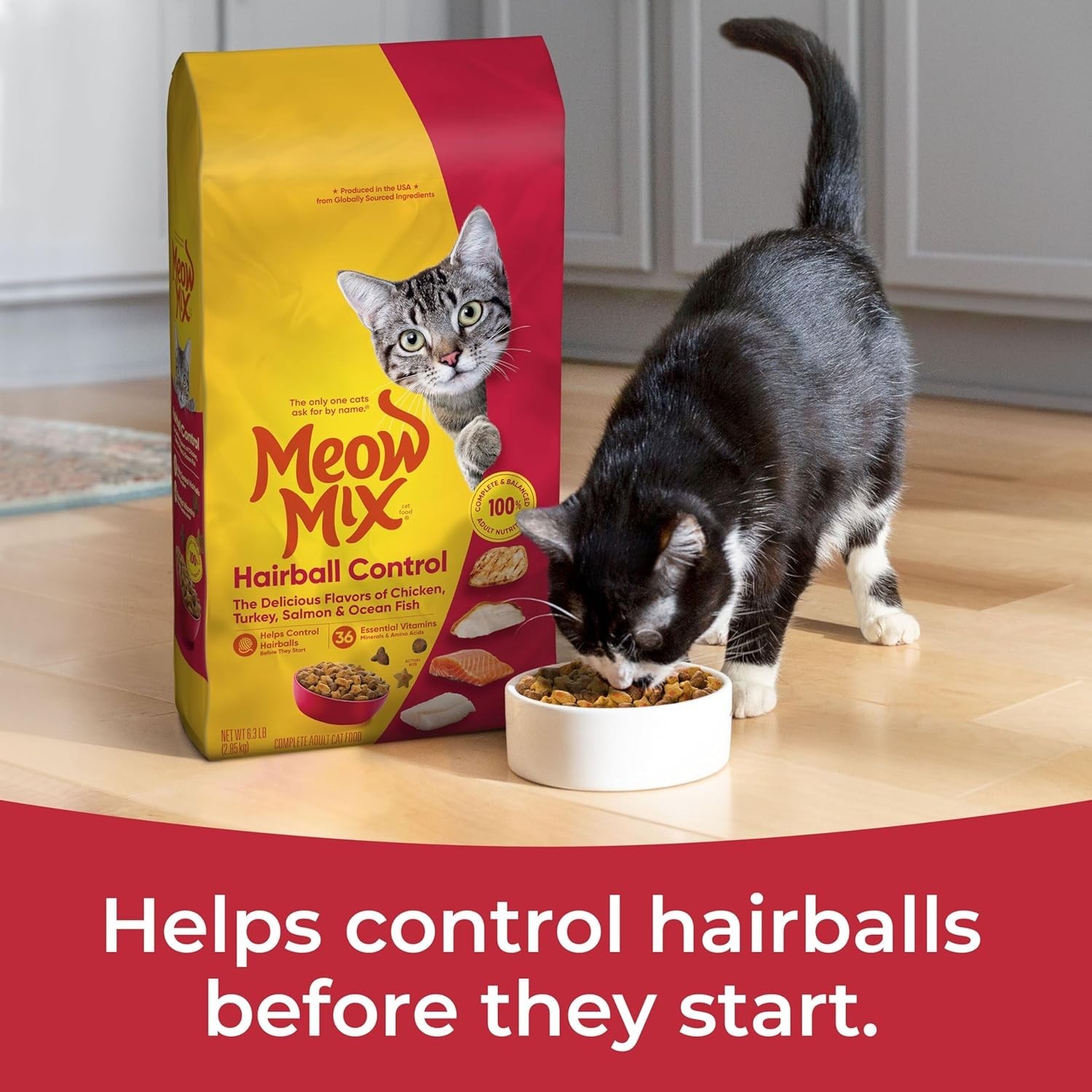 6.3 lb Hairball Control Cat Food with Chicken, Turkey & Fish – All Life Stages