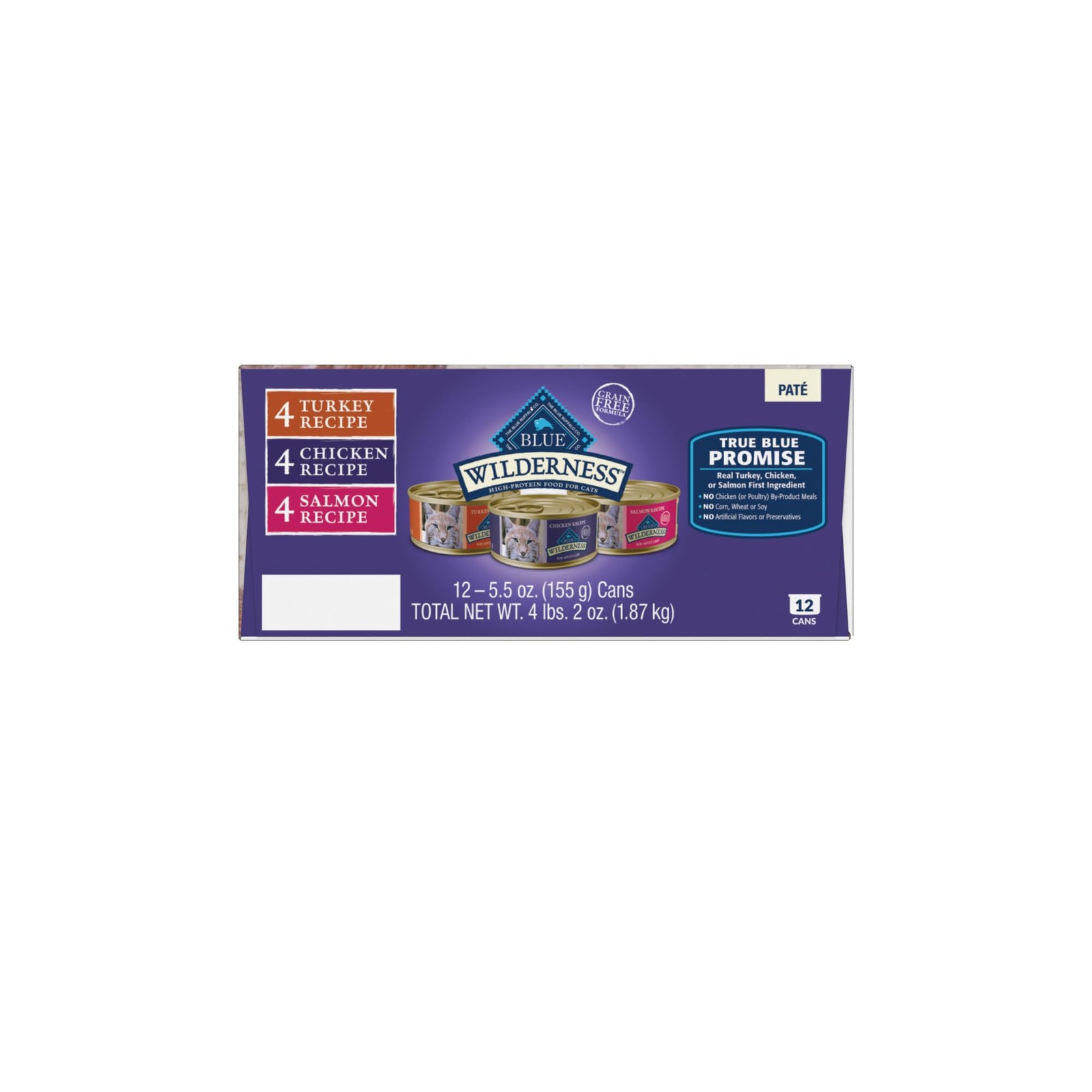 Blue Buffalo Wilderness High Protein Adult Pate Wet Cat Food Variety Pack 12x 5.