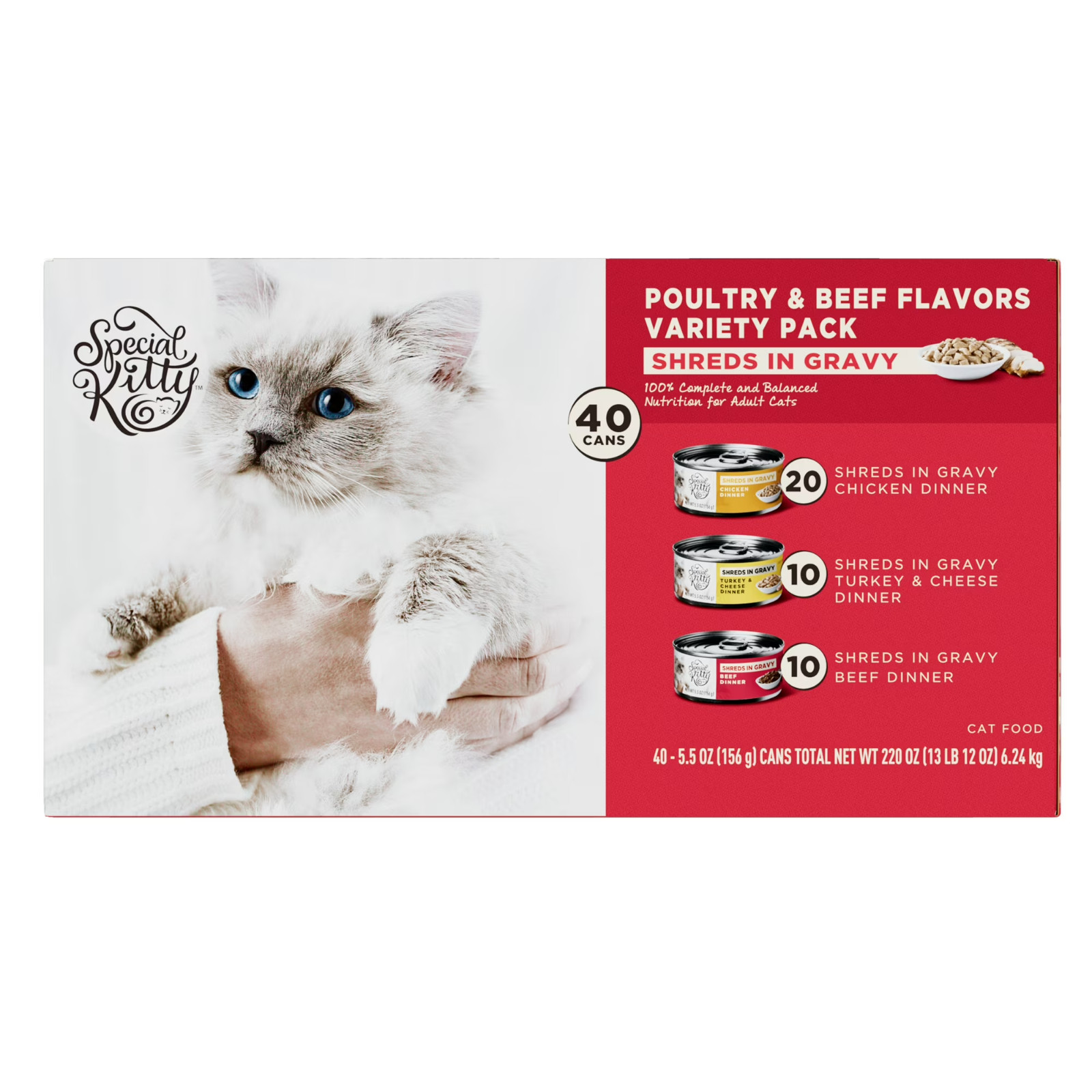 Poultry & Beef Cuts in Gravy Wet Cat Food Variety Pack, 5.5 oz Cans (40 pack)