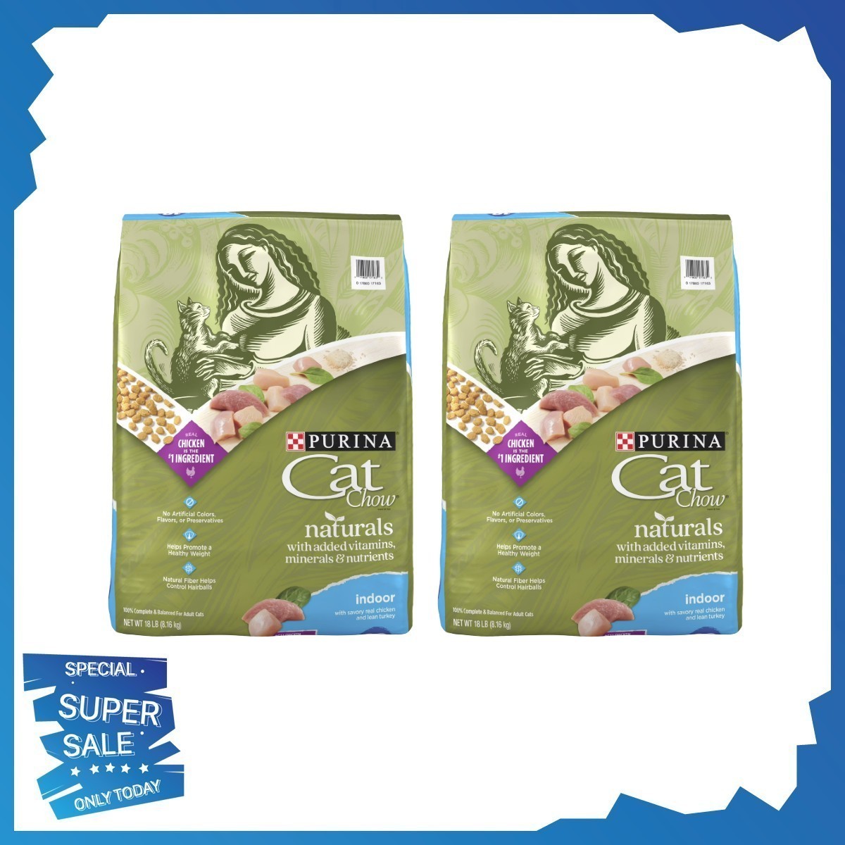 Purina Cat Chow Naturals, Indoor Dry Cat Food, Chicken & Turkey, 18 lb Bag