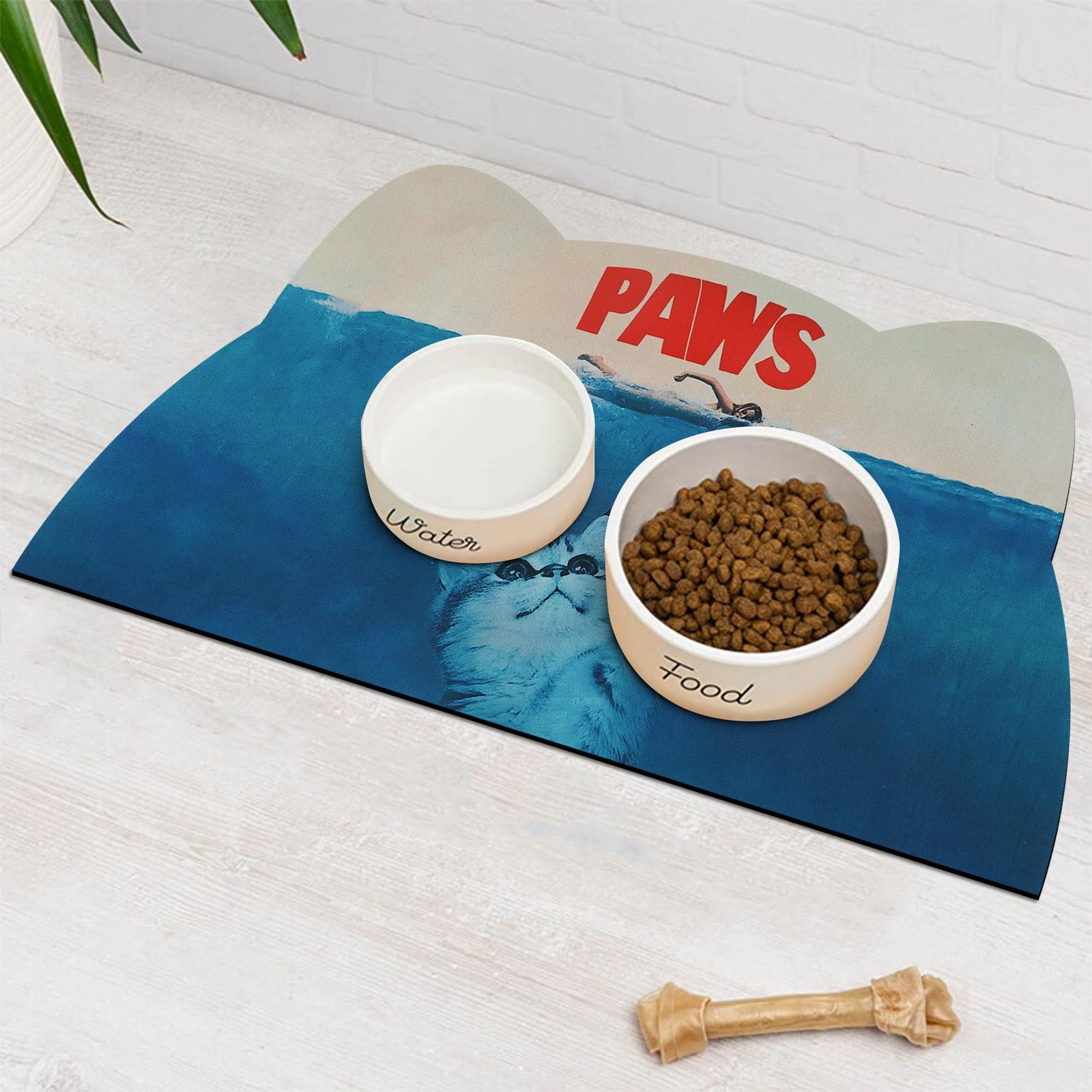 Cat Food Mat – Pet Feeding for Floor, Non-Slip, 18.1»L x 9.8»W, Blue