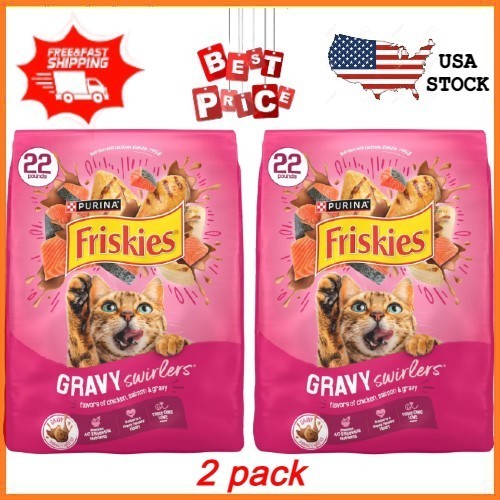 2 pack Purina Friskies Gravy Swirlers Dry Cat Food Flavors Chicken, Salmon 22 lb