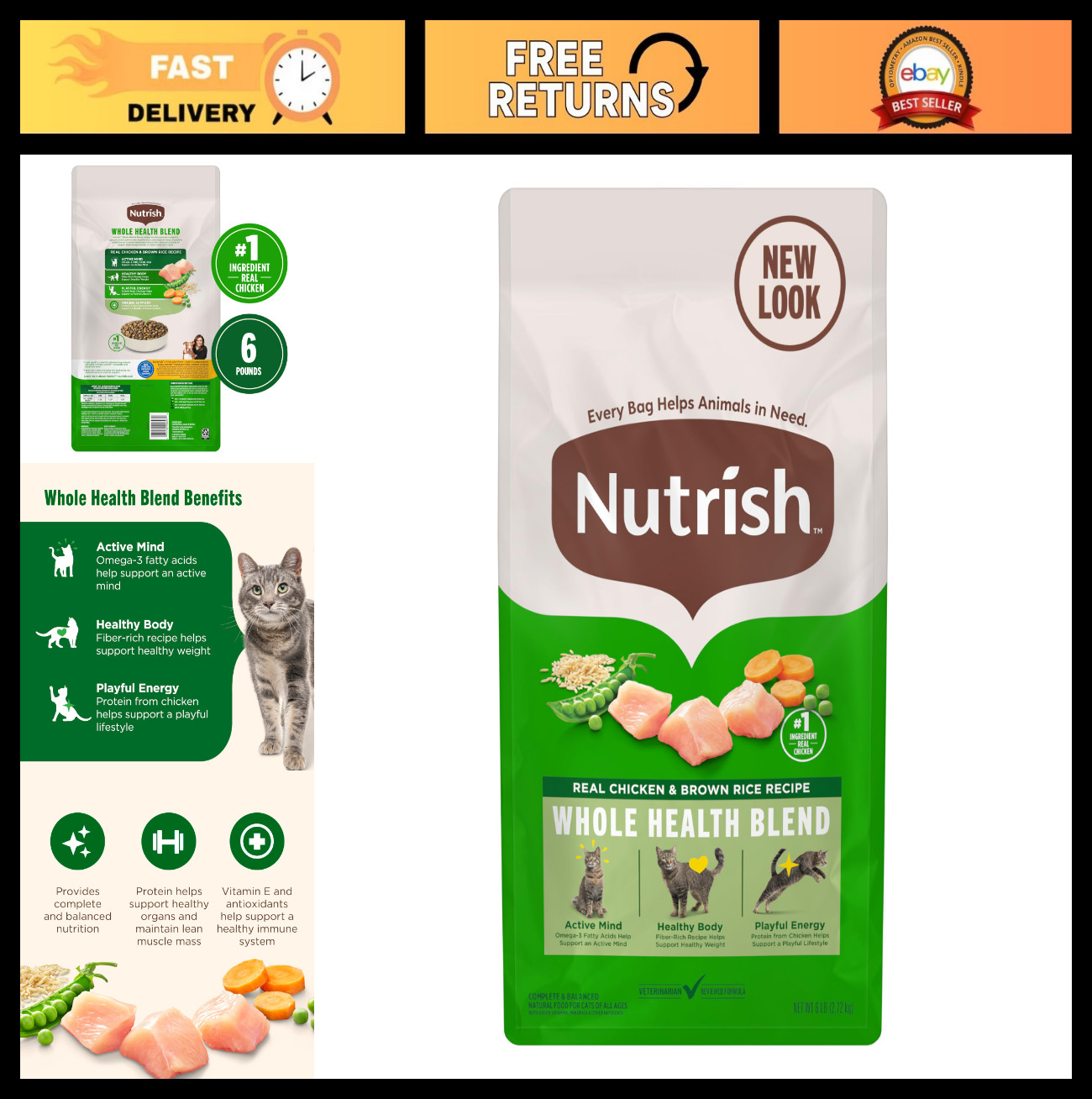 Premium Chicken & Brown Rice Dry Cat Food, 6 lb Bag, Healthy Nutrition for Cats