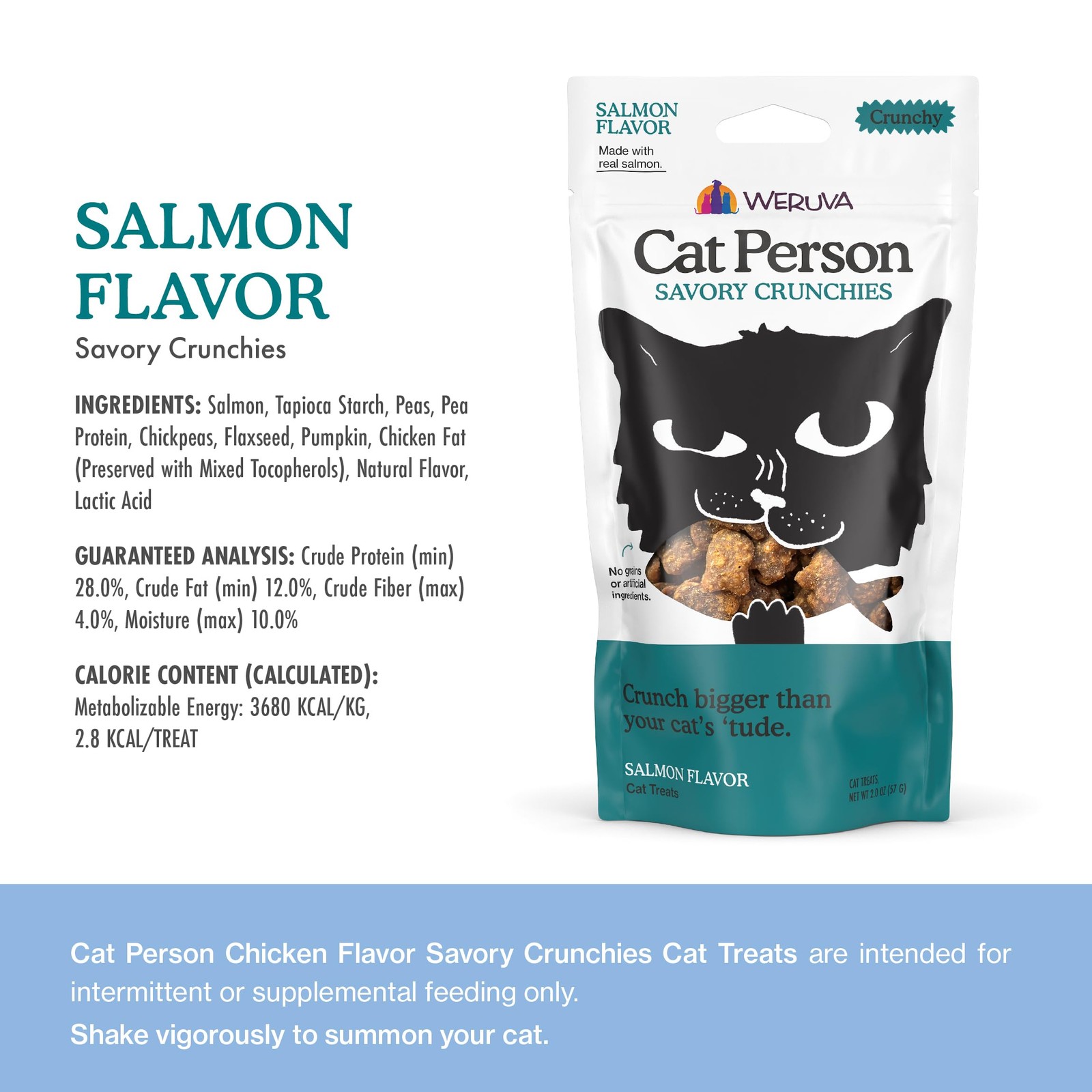 Cat Person, Salmon Savory Crunchies Treats, 2oz Bag 2 Ounce (Pack of 1)