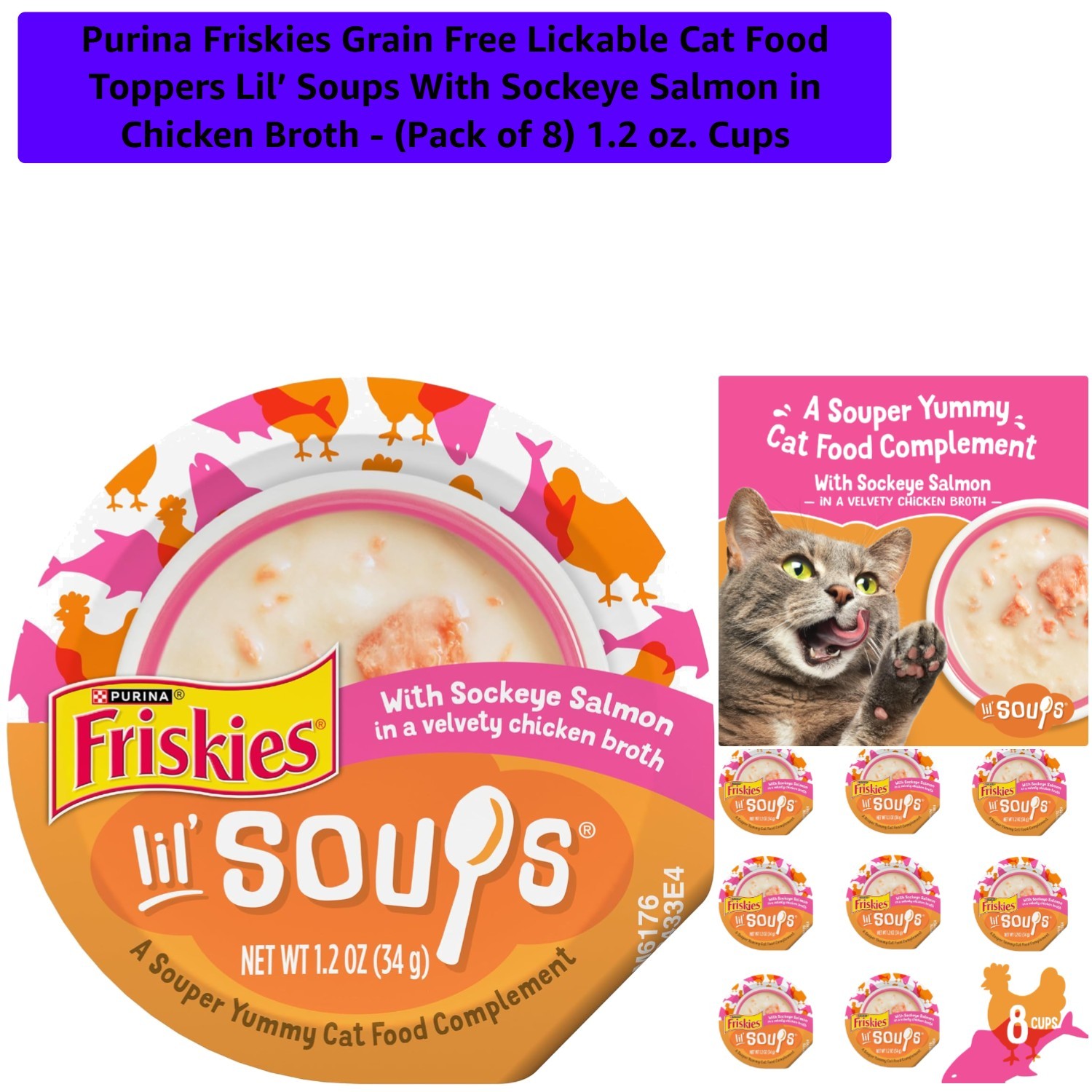 Purina Grain-Free Cat Food Toppers: Velvety Salmon & Chicken Broth Treats