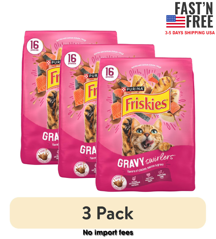 (3 pack) Purina Friskies Gravy Swirlers Dry Cat Food Chicken, Salmon, 16 lb