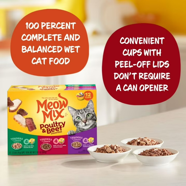 5PACK x 12Pack Meow Mix Tender Favorites Poultry Beef Variety Pack Wet Cat Food