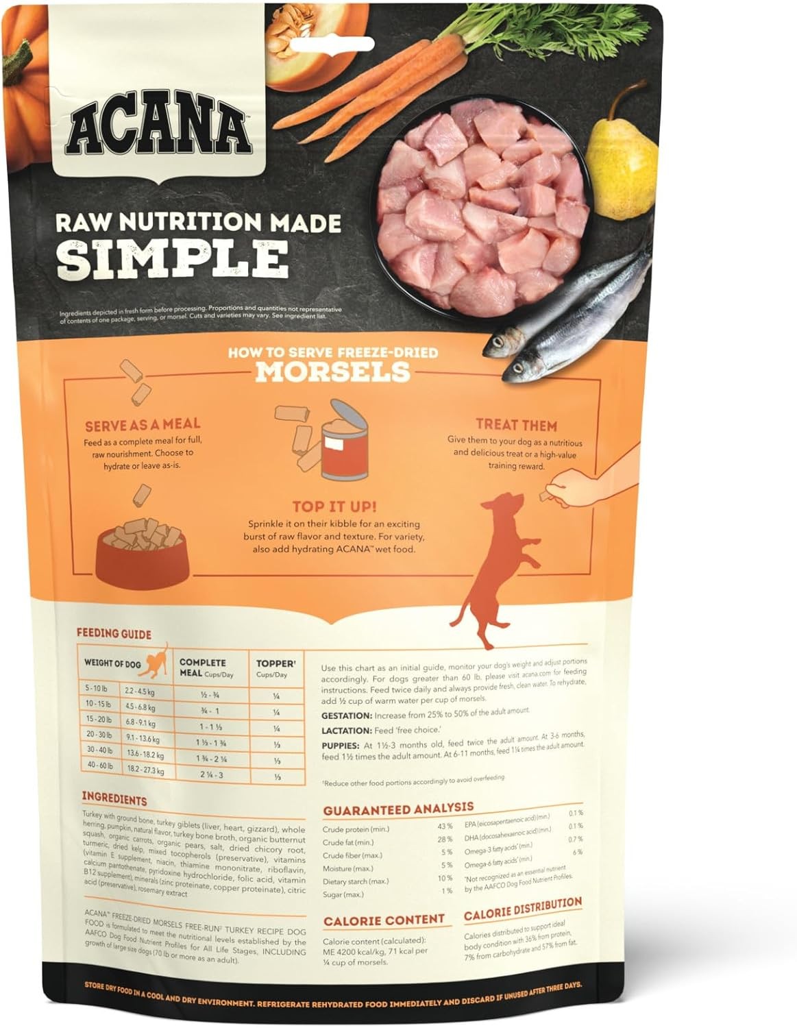 ACANA Grain-Free High Protein Freeze Dried Dog Food & Topper Free-Run Turkey Rec