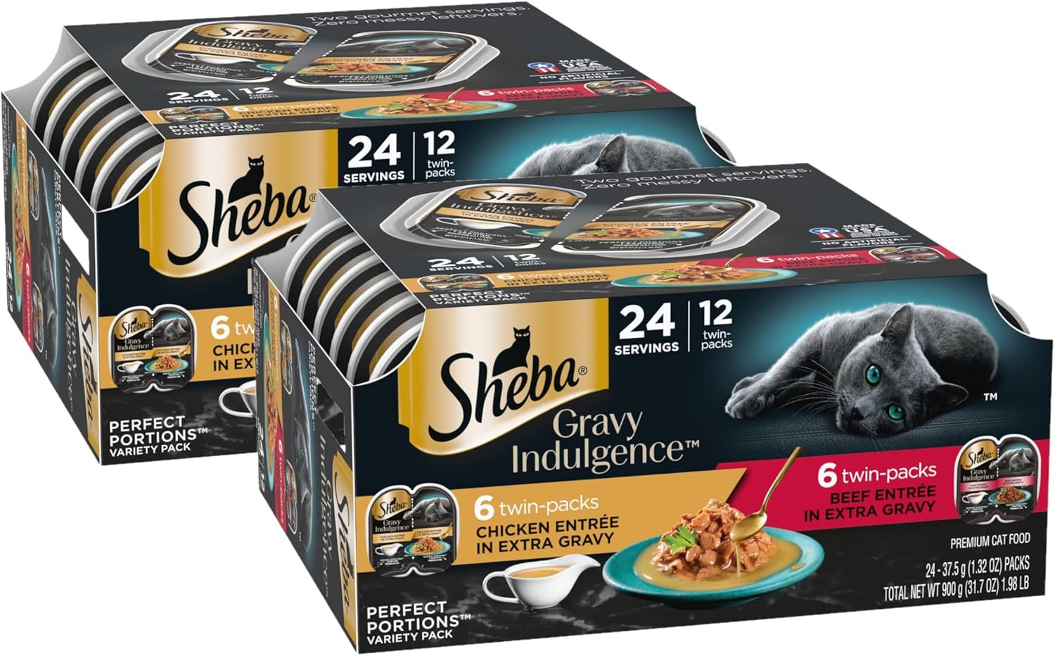 Adult Wet Cat Food Variety Pack – Beef & Chicken Entree in Extra Gravy, 2.6 oz.