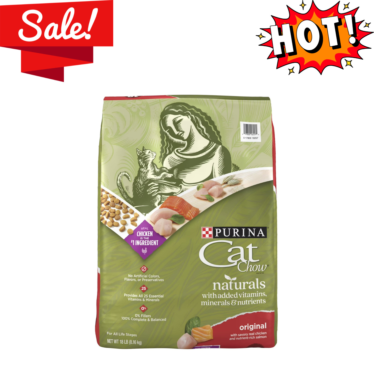 Purina Cat Chow Naturals Dry Cat Food Chicken & Salmon Flavor 18 lb Bag New