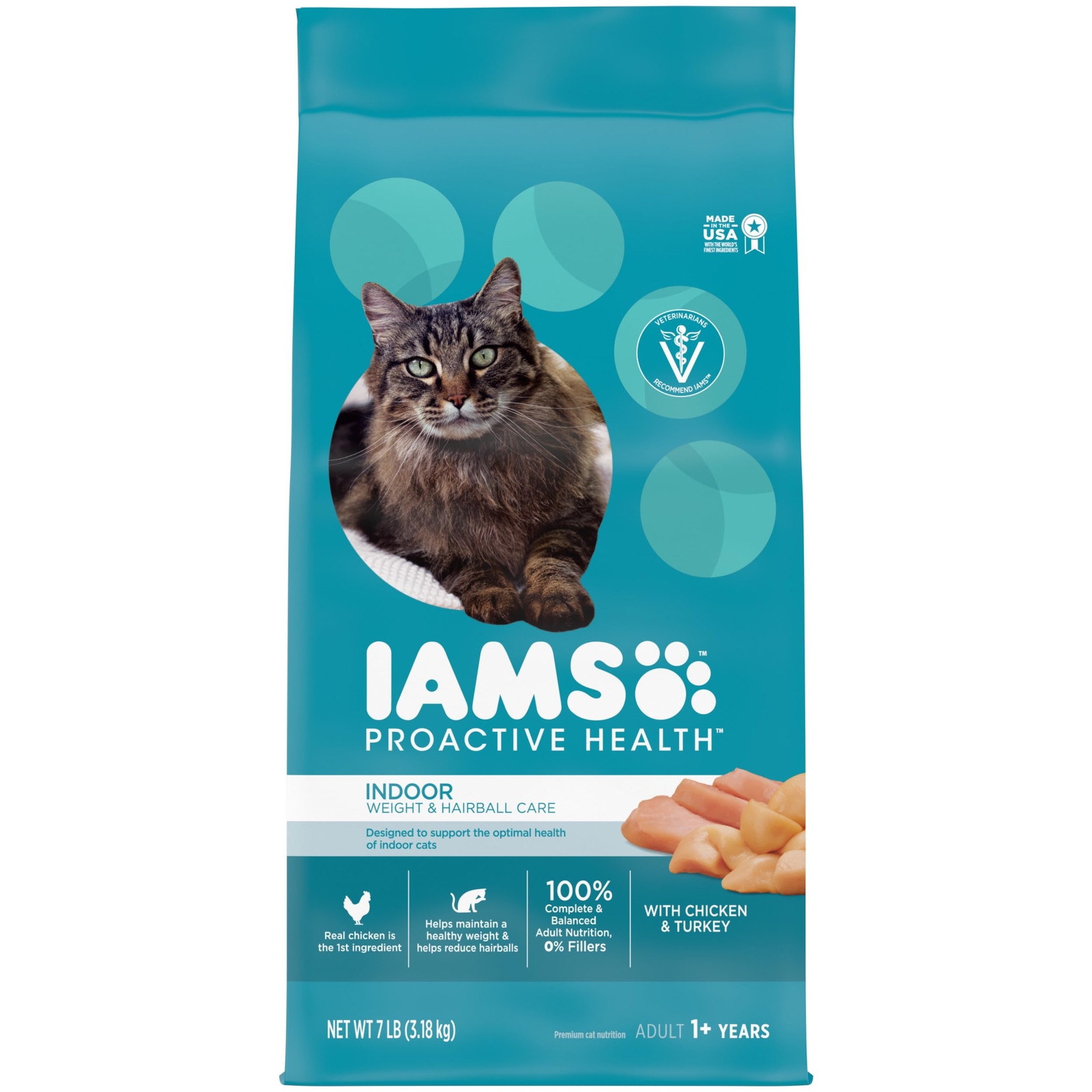 Iams Proactive Health Indoor Dry Cat Food 7Lb Chicken Turkey Hairball Care