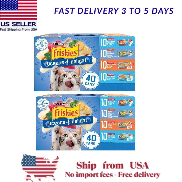 (2 pack) Friskies Ocean Of Delight Variety Pack Wet Cat Food, 5.5 oz, case of 40