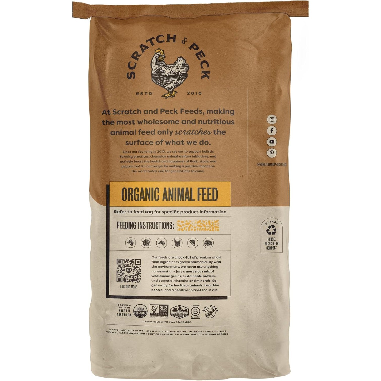 Organic non-GMO cracked corn feed for poultry, 40lb bag with 7.5% protein