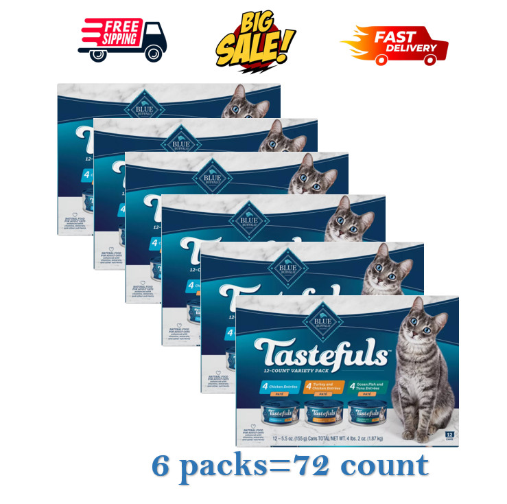 6 Packs – Blue Buffalo Tastefuls Wet Cat Food Variety Pack – 12ct, Natural, Pate