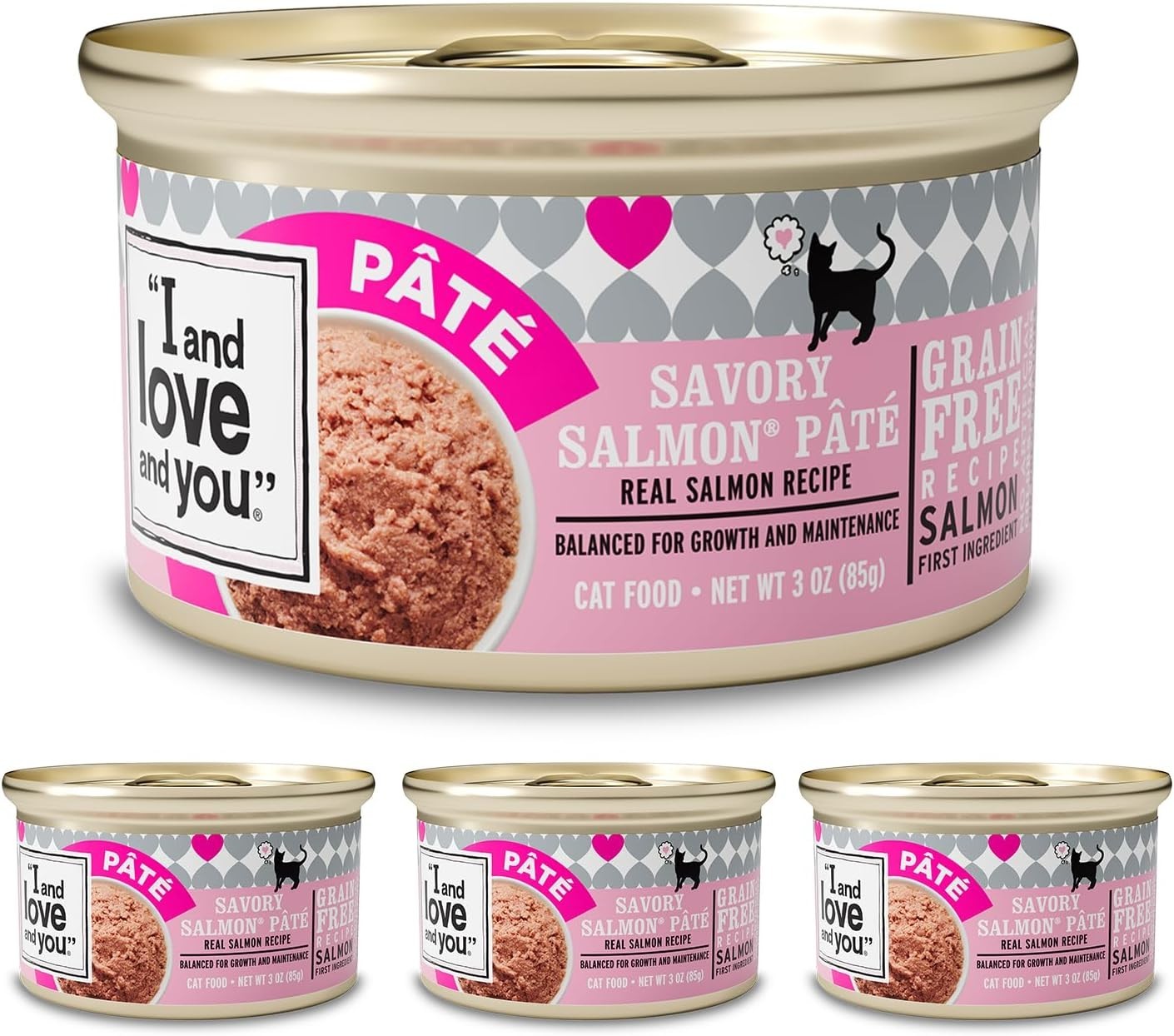 Salmon Recipe Cat Food Pâté – Pack of 4 Grain-Free Cans, 3oz Each