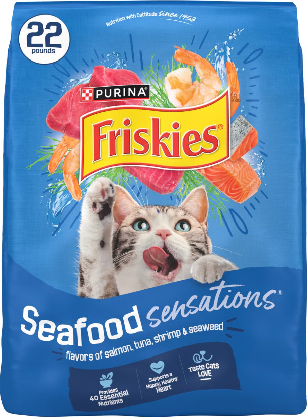 (3 Pack) Friskies Seafood Sensations Salmon, Tuna & Shrimp Dry Cat Food, 22 lb