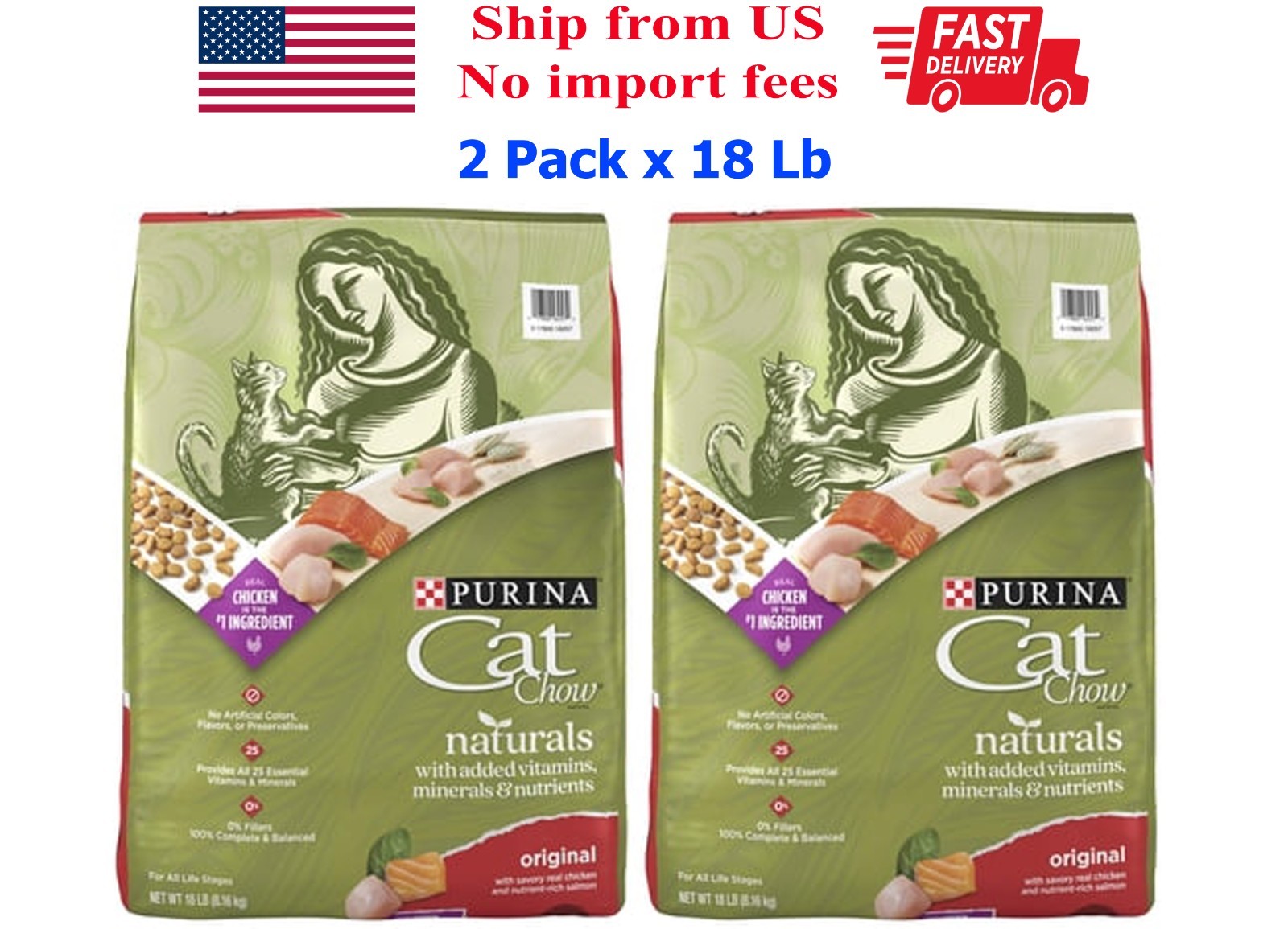 (2 pack) Purina Cat Chow Naturals, Dry Cat Food, Chicken & Salmon, 18 lb Bag