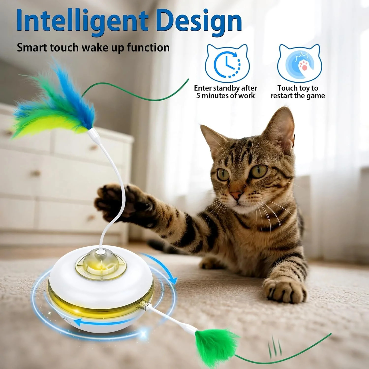 Muhhiba Interactive Cat Toys Rechargeable, Hide and Seek Kitten Toy with Touch A