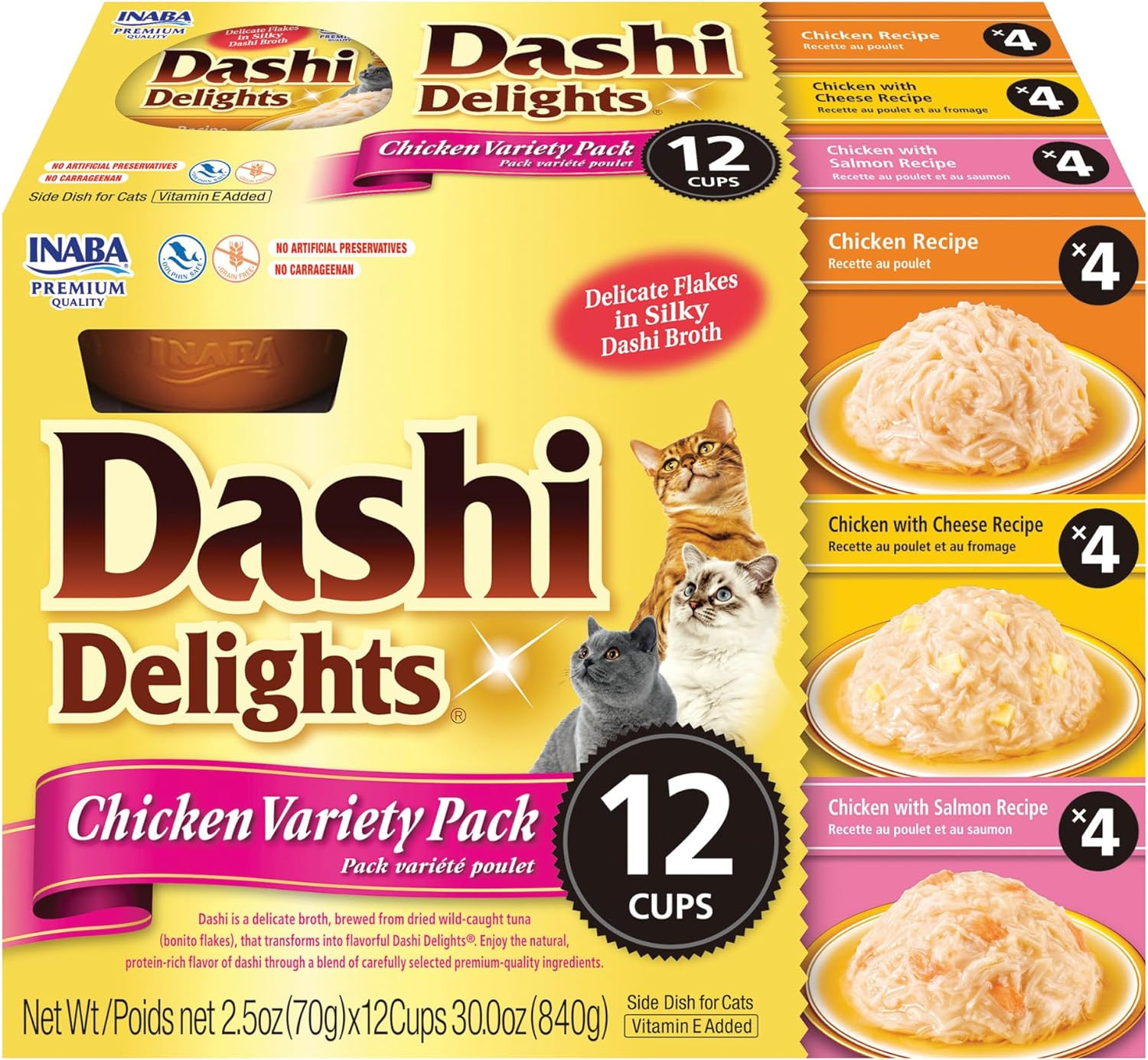 Dashi Delights for Cats, Shredded Chicken Side Dish with Bonito Flake Broth, Cat