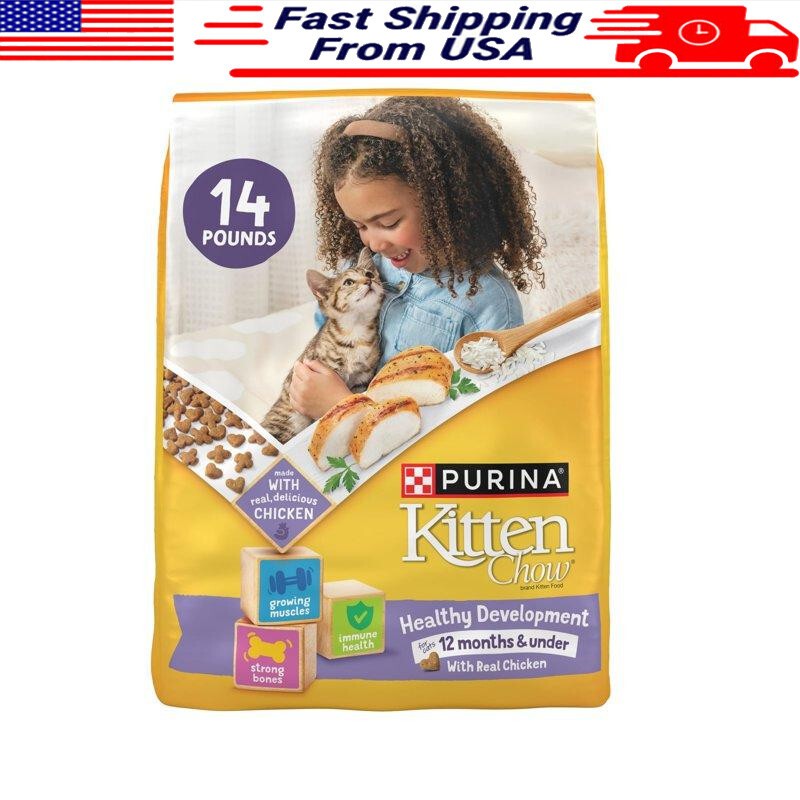 Real Chicken Kitten Chow Dry Cat Food 14lb Growth & Muscle Support All Sizes Pet