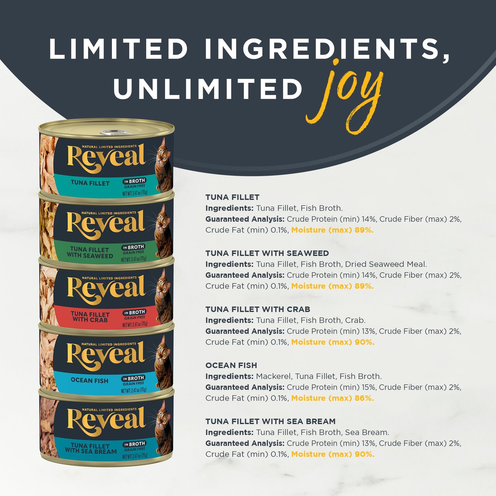 Reveal Fish Variety Pack Wet Cat Food in Broth 2.47 Ounce (Pack of 30)