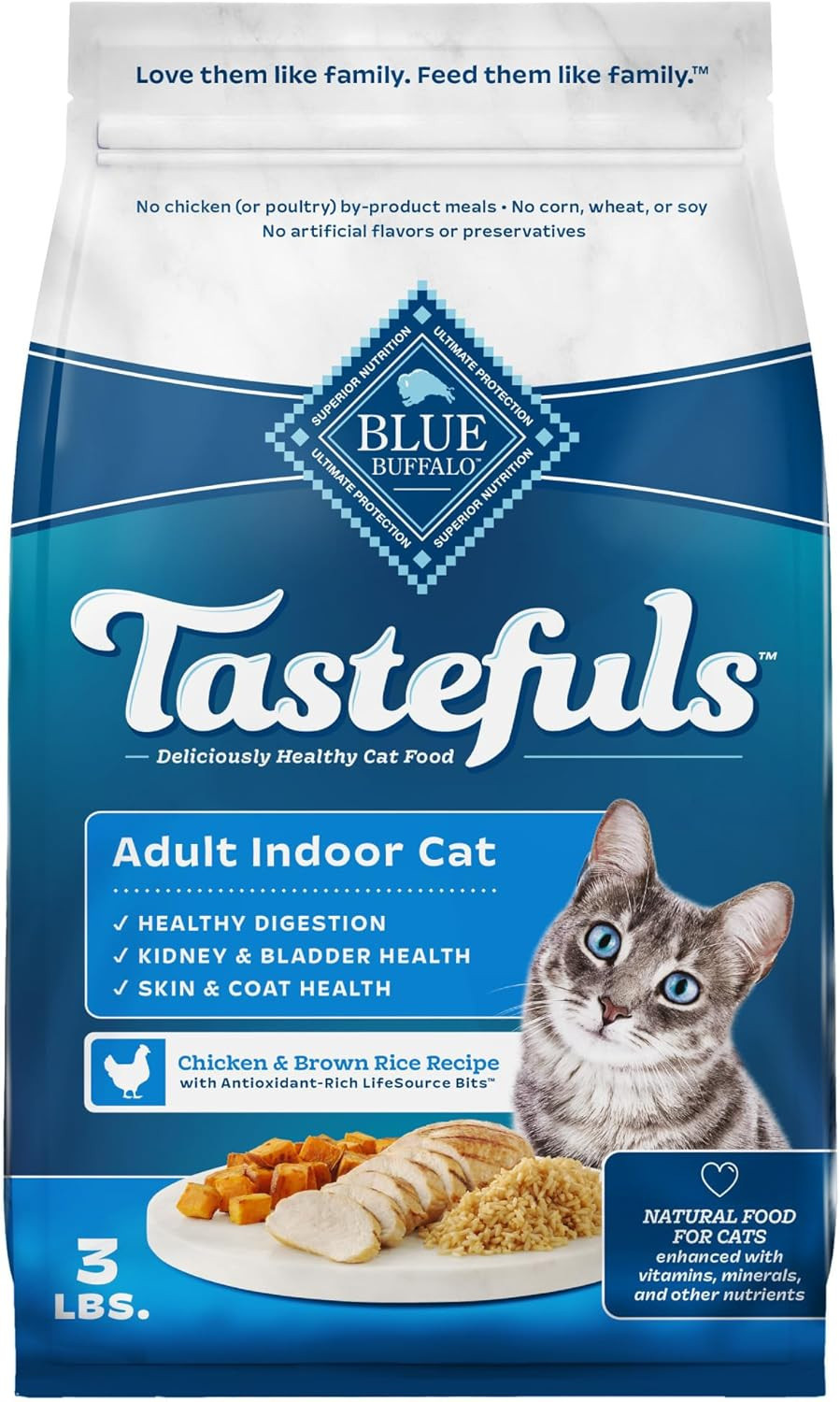 Tastefuls Adult Indoor Dry Cat Food, Chicken & Brown Rice, 3-Lb Bag