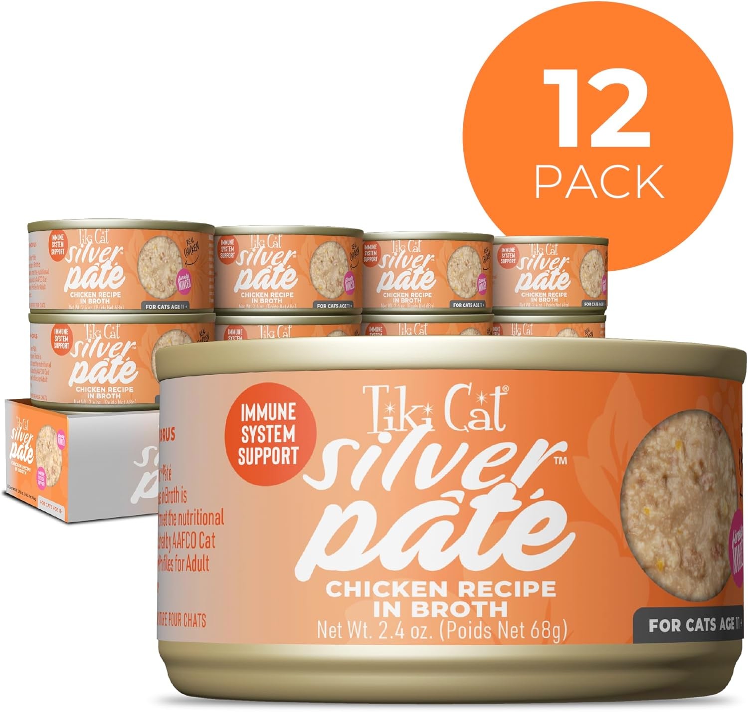 Tiki Cat Silver Pate Wet Cat Food Chicken Recipe 2.4oz Can 12 Pack