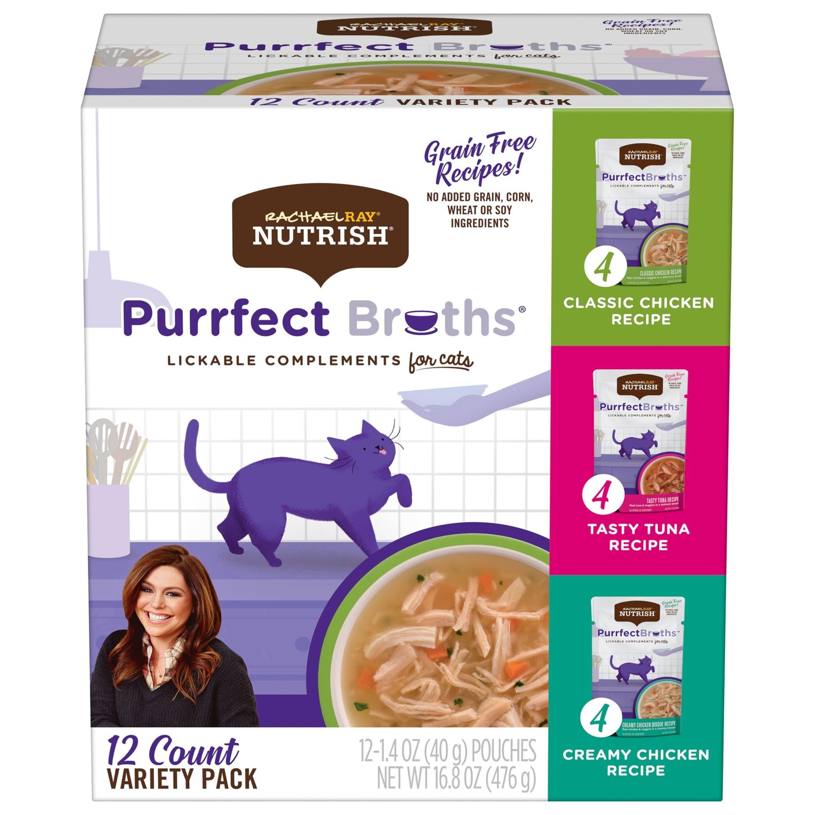 Rachael Ray Purrfect Broths Variety Pack, Lickable Complements for Cats, 12-1…