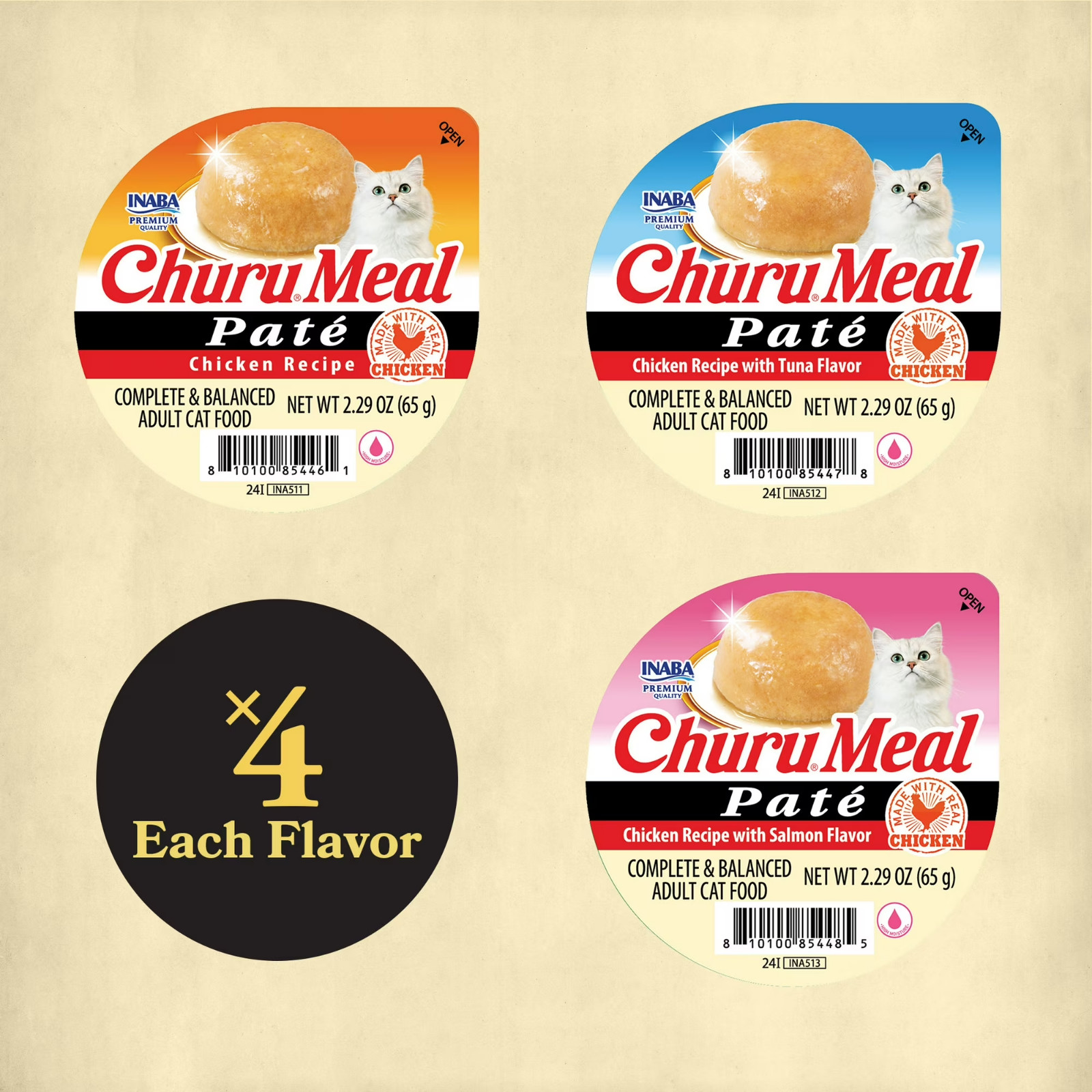 (2 pack) INABA Churu Meal Paté Adult Wet Cat Food, 2.29 oz cup, 12-count…