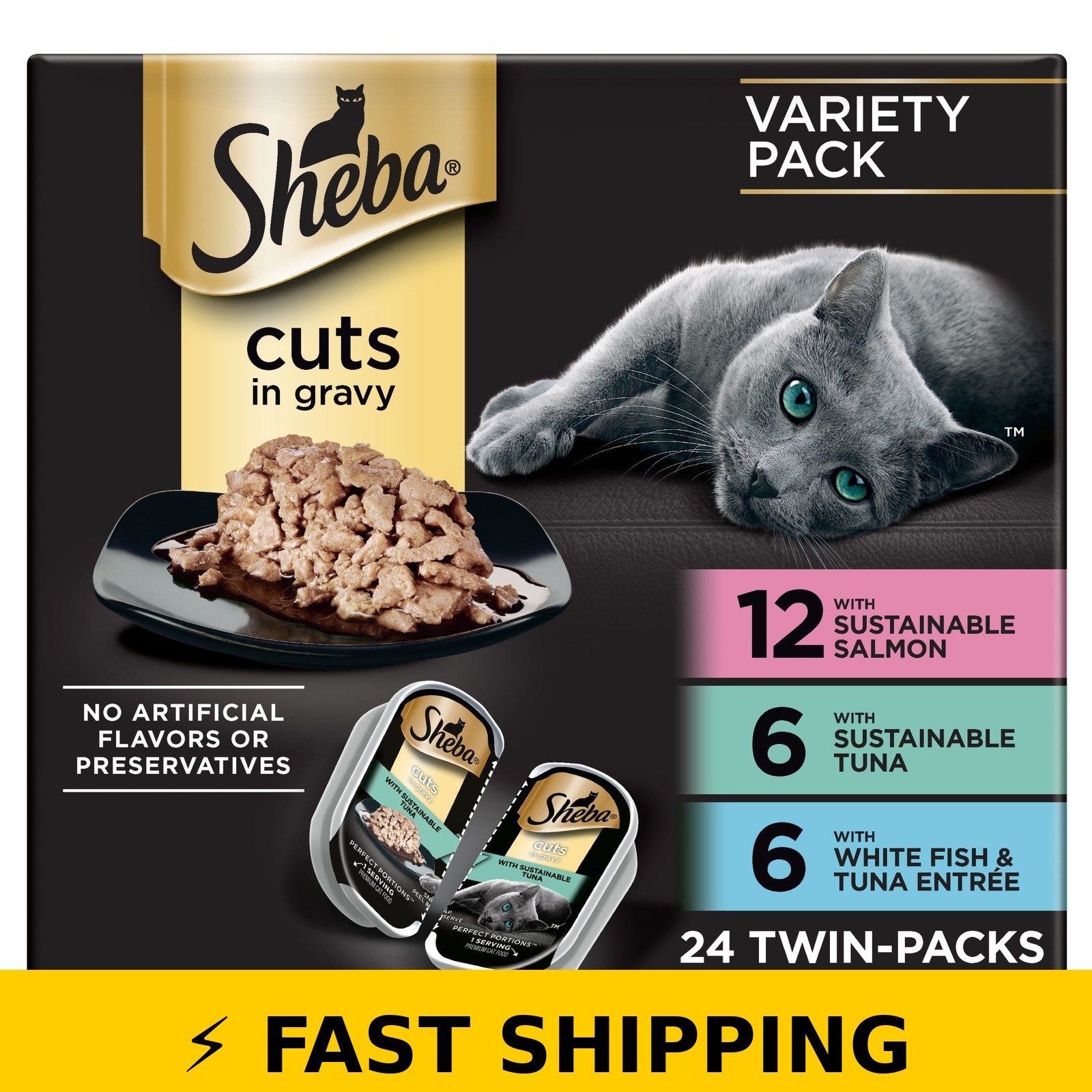 Sheba Wet Cat Food Variety Pack – Gourmet Salmon & Tuna, 24 Trays