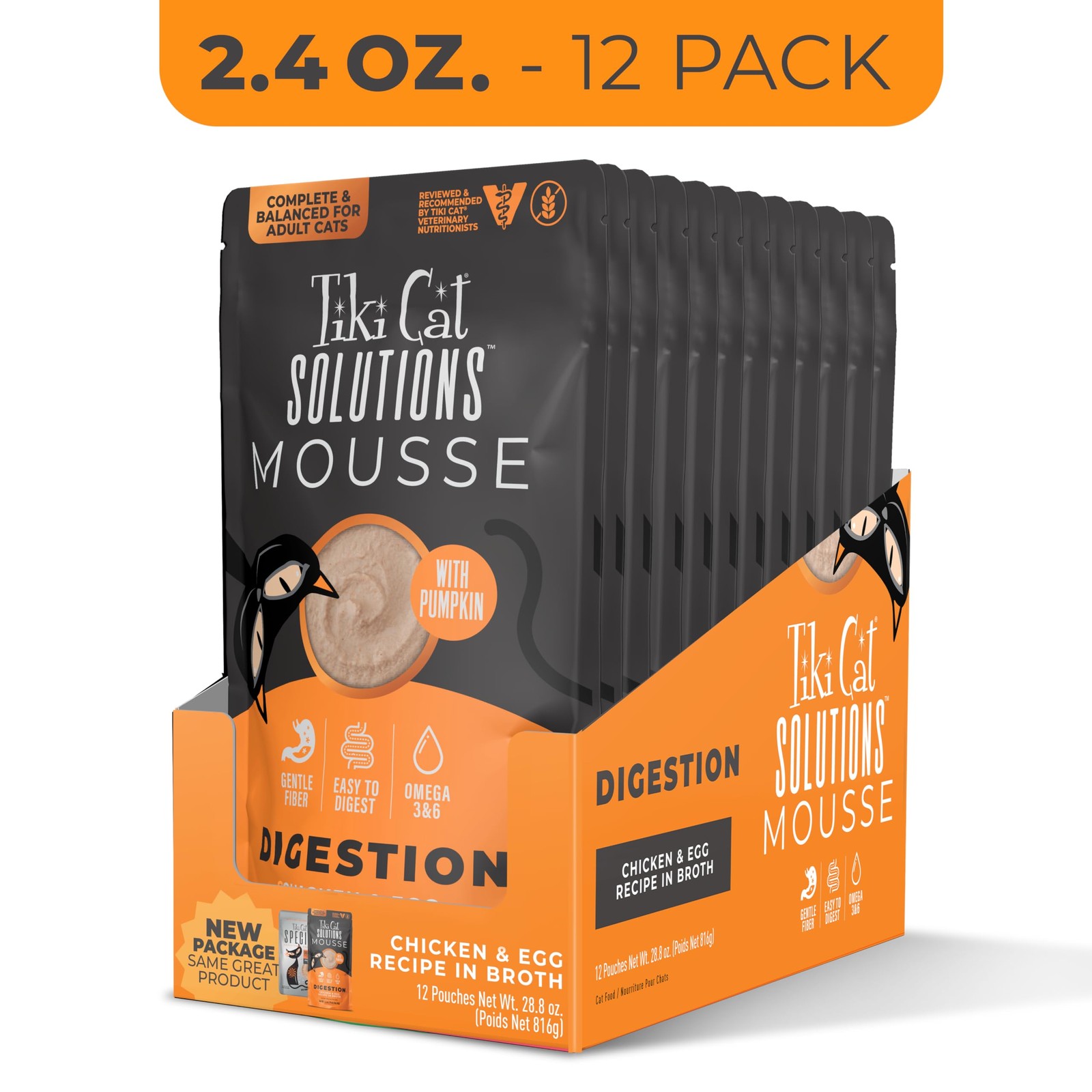 Tiki Cat Solutions Digestion Mousse Chicken & Egg in Broth 2.4 oz 12 Count