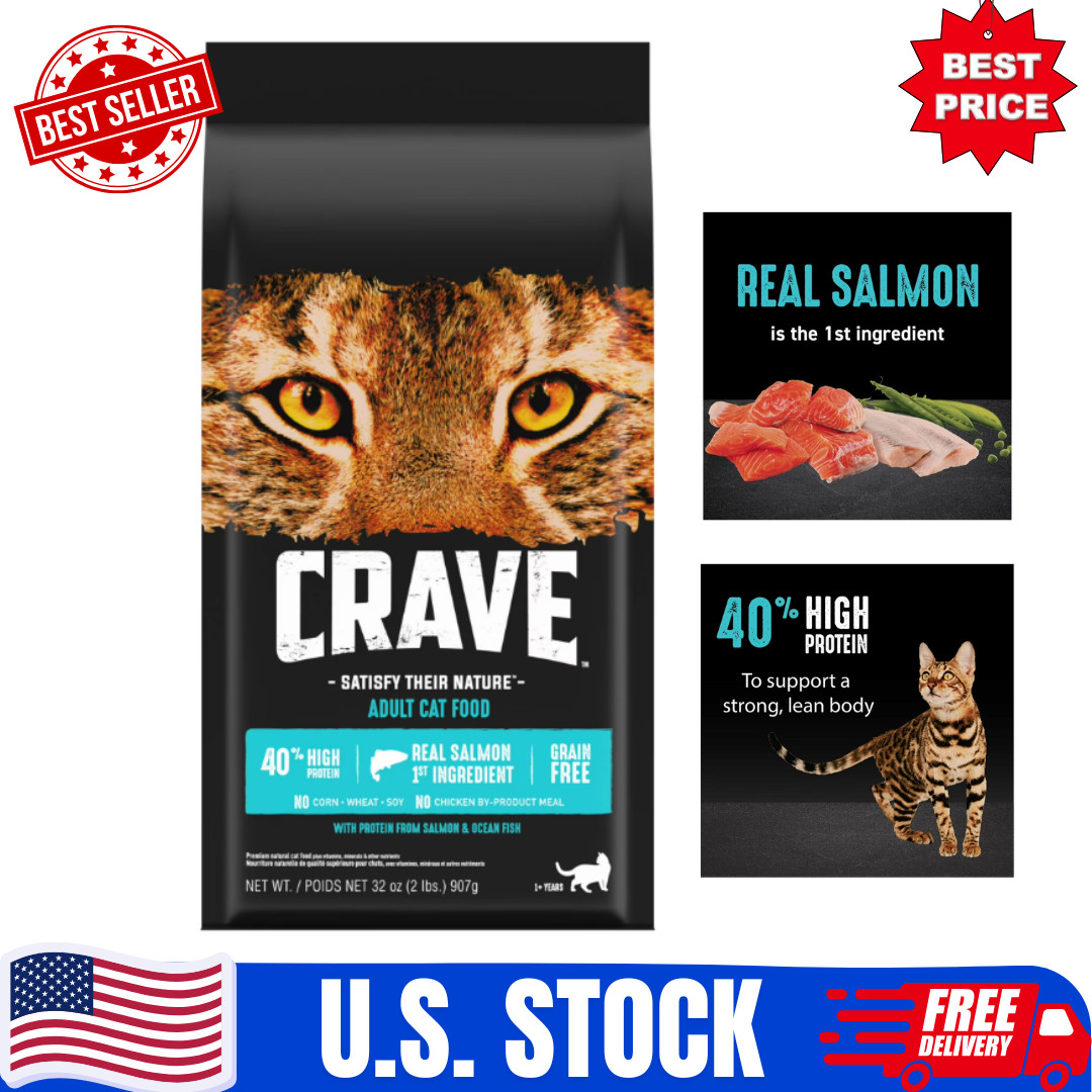 CRAVE Grain Free Adult Dry Cat Food Salmon High Protein Natural Recipe 2 lb Bag
