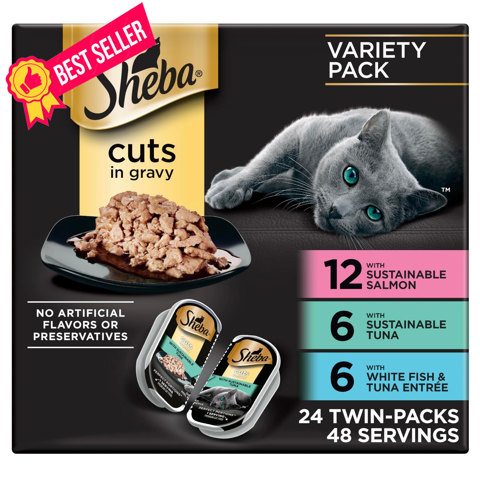 Sheba Perfect Portions 24 Count (Pack of 1), Salmon, Tuna, Whitefish & Tuna
