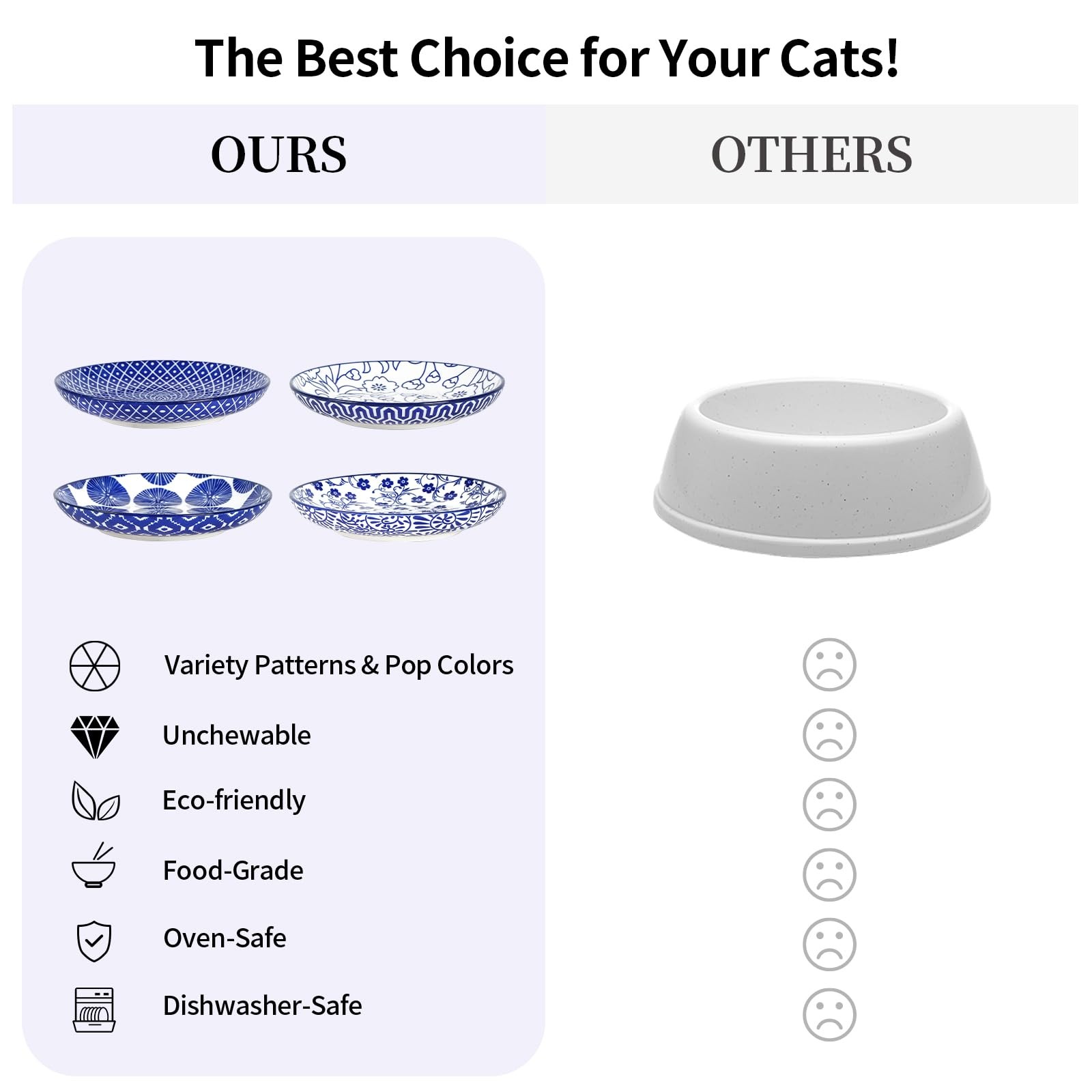 Selamica 6″ Ceramic Cat Bowl Set of 4, Shallow Whisker Relief Food Dish, Vintage