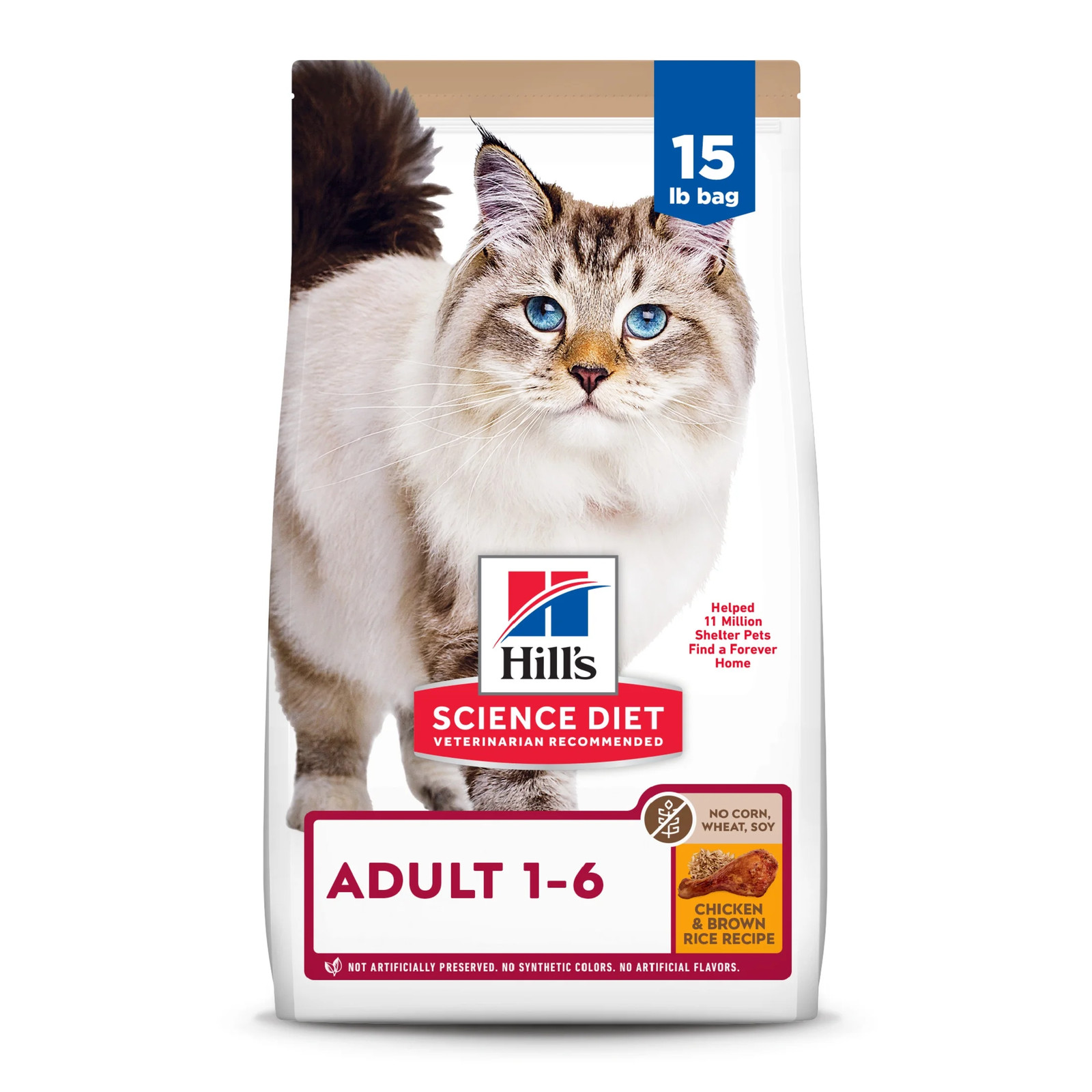 No Corn, Wheat, Soy Chicken & Brown Rice Dry Cat Food, 15Lb Bag