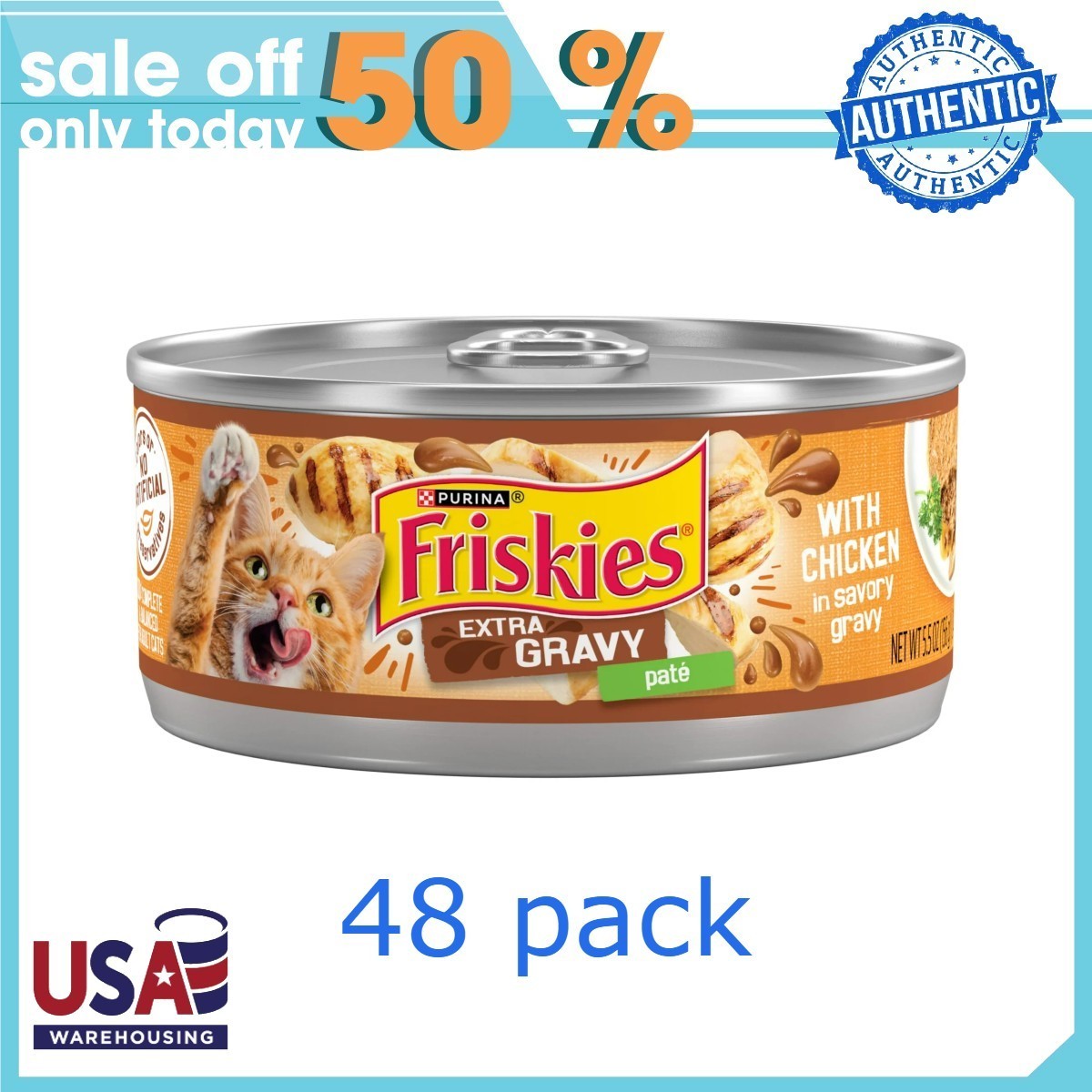 (48 pack) Purina Friskies Extra Gravy Pate With Chicken, Wet Cat Food, 5.5 oz