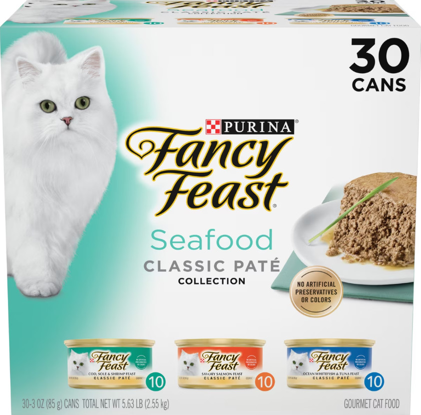 (2 Pack) Fancy Feast Seafood Classic Pate Wet Cat Food, 3-oz Can, Case of 30