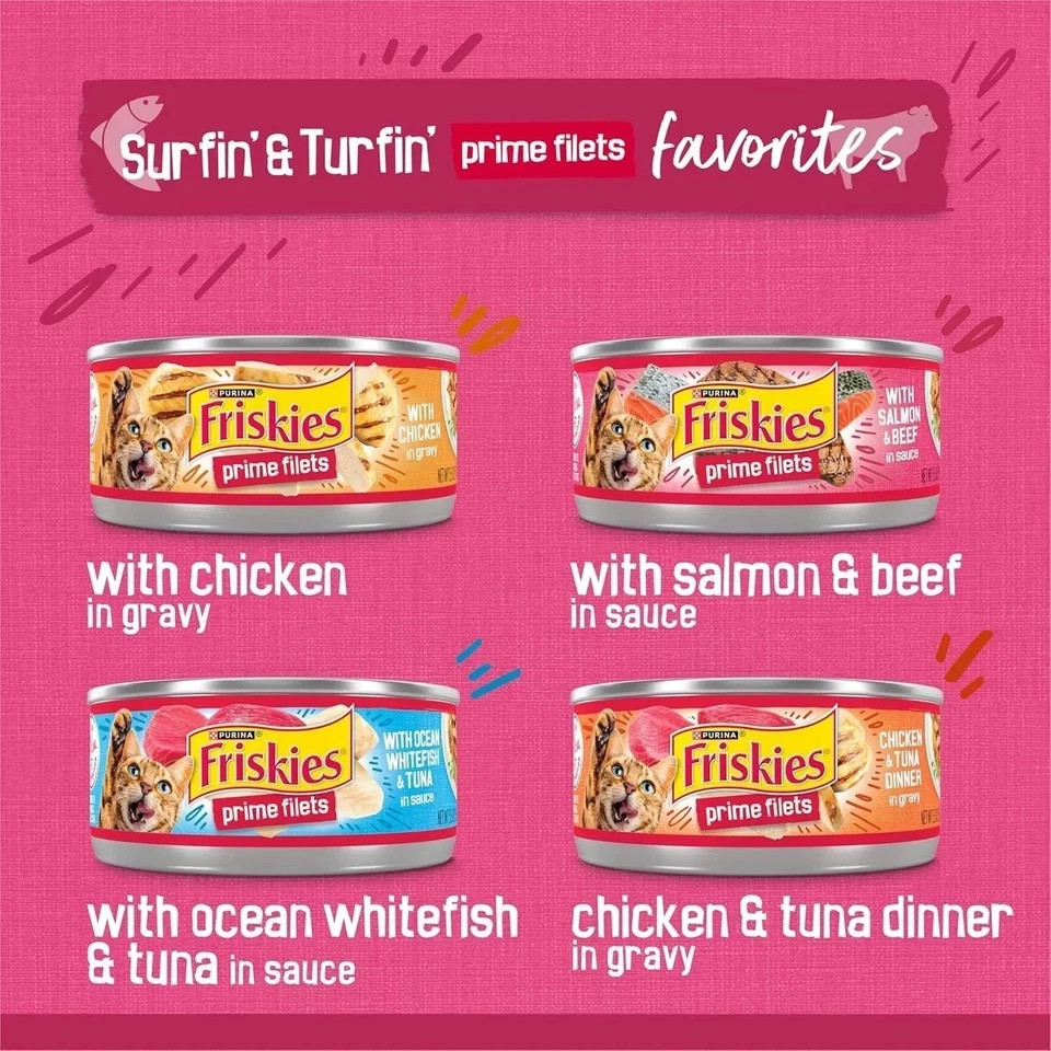 Purina Friskies Gravy Wet Cat Food Variety Pack, Surfin’ Turfin’ Pack of 40) 5.5