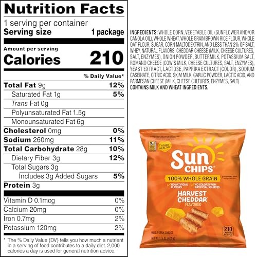 100% Whole Grain Chips, 1.5 oz Bag, Pack Harvest Cheddar 64 Count (Pack of 1)