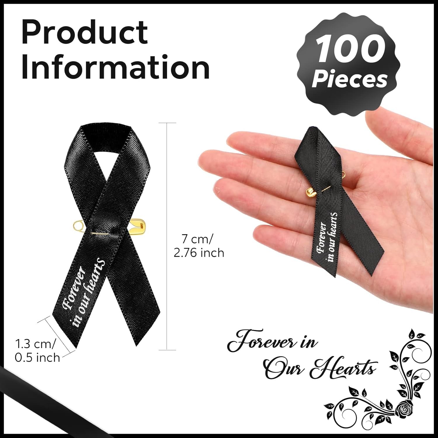 100 Pcs Funeral Memorial Ribbons Funeral Pins Classic Memorial Service Respec…