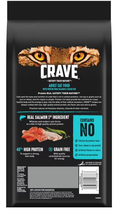 CRAVE Grain Free Adult Dry Cat Food Salmon High Protein Natural Recipe 2 lb Bag