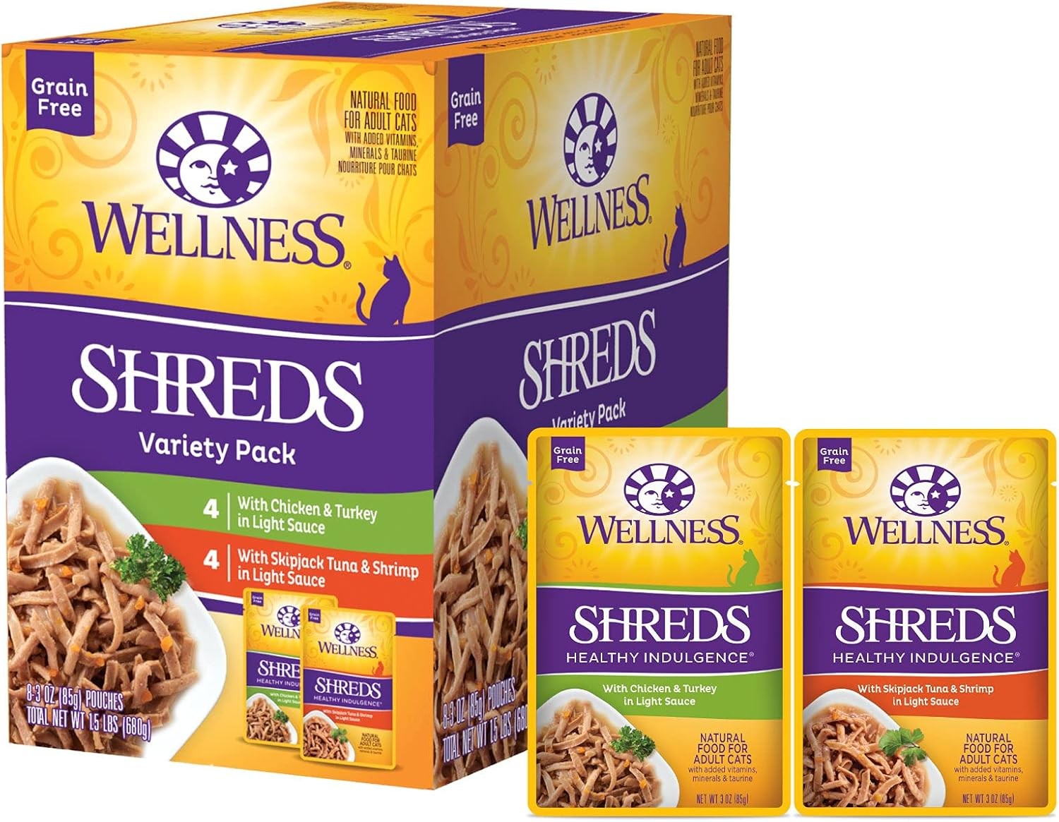 Healthy Indulgence Shreds Variety Pack Adult Wet Cat Food Natural Protein Rich