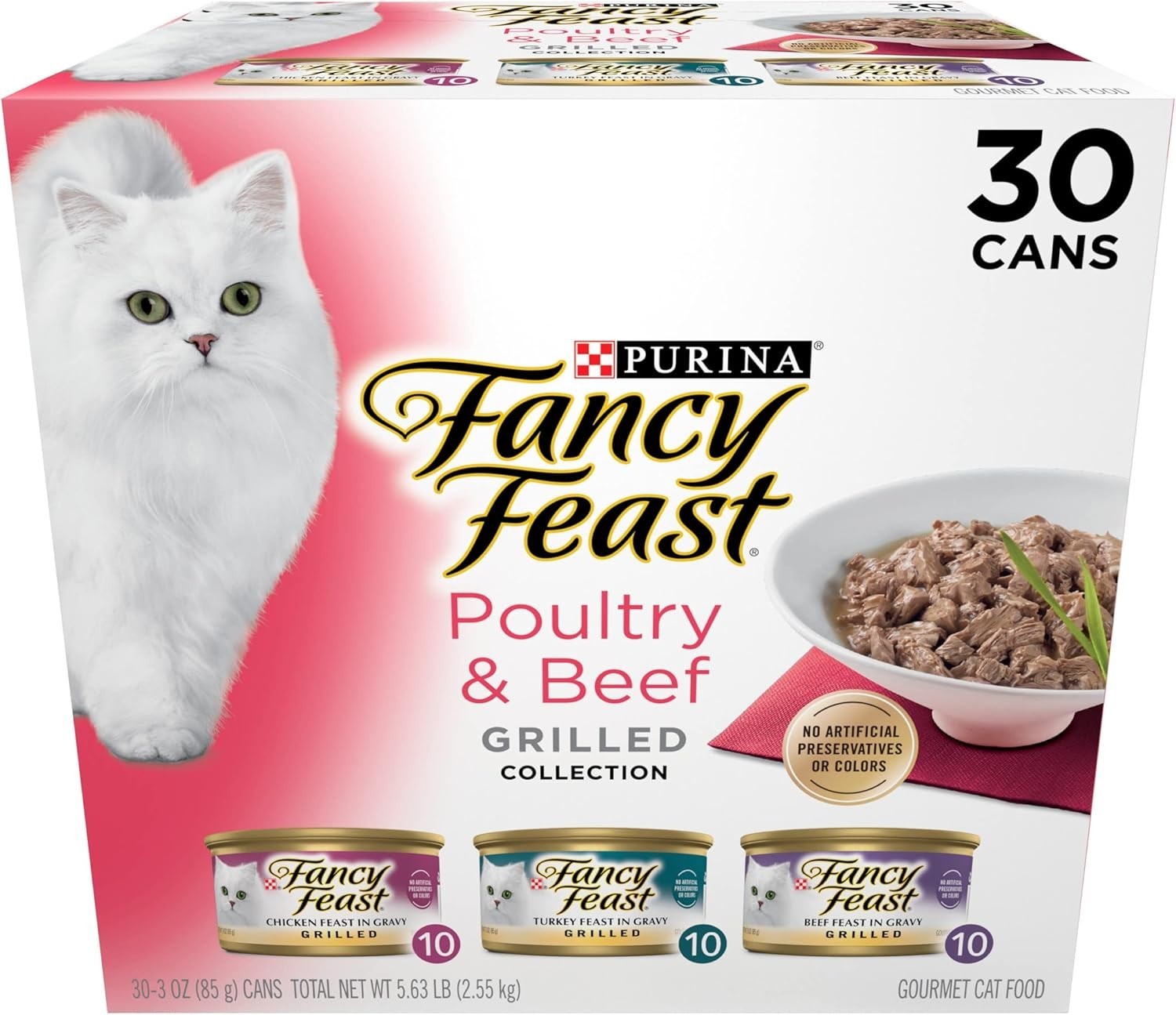 Purina Fancy Feast Grilled Wet Cat Food Poultry and Beef Variety Pack, 30 Count