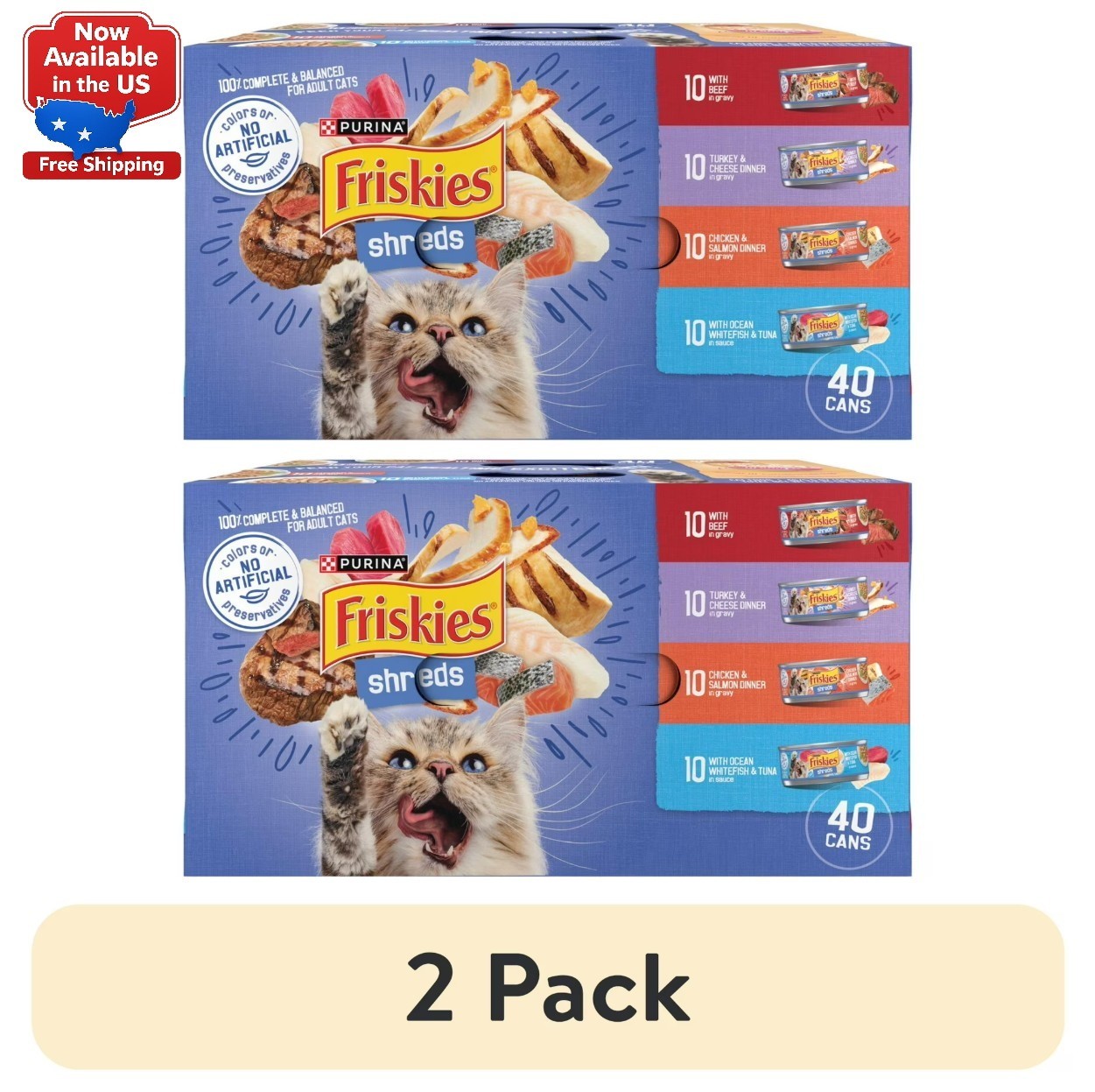 Purina Friskies Shreds Variety Pack Wet Cat Food Gravy 80 Cans 5.5 oz