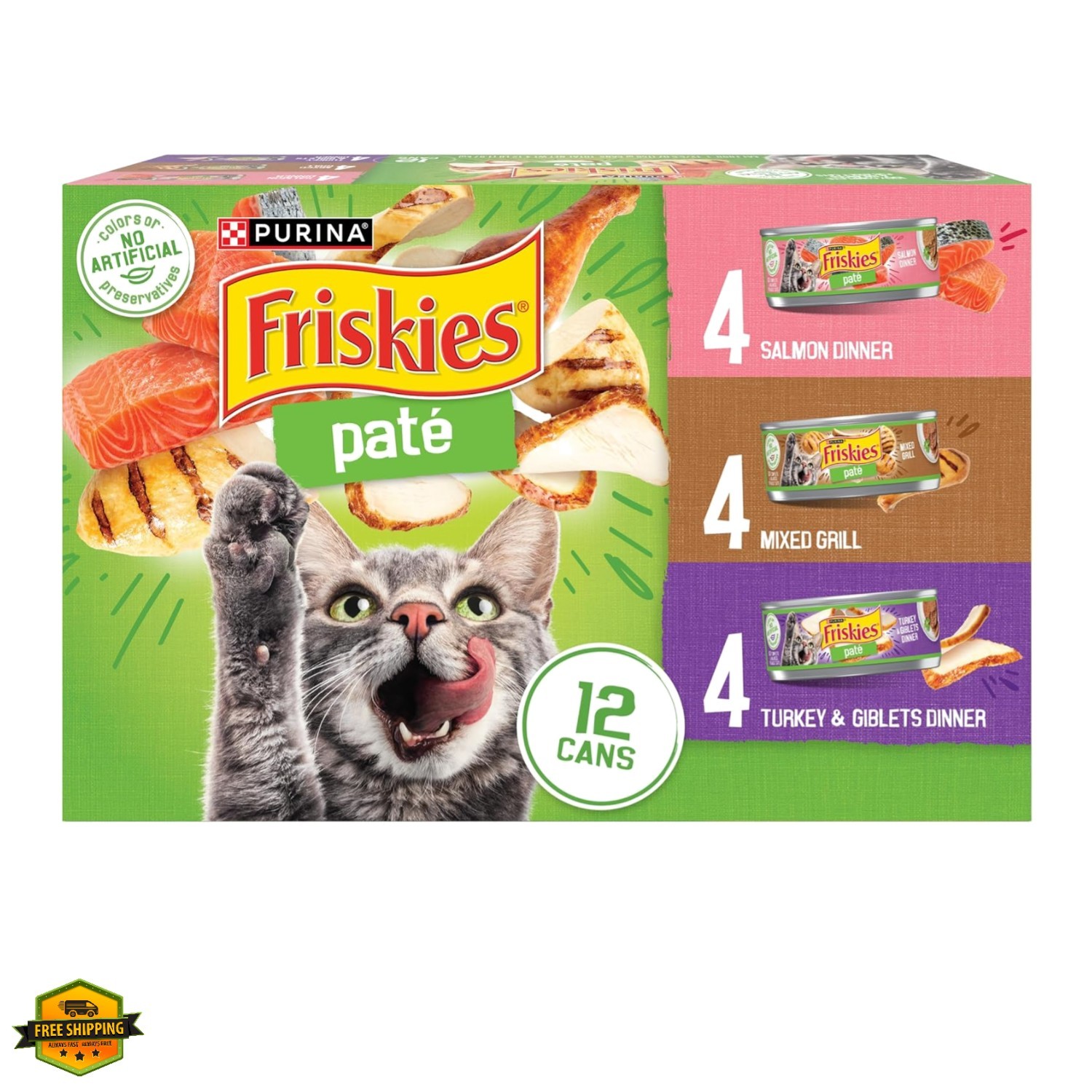 Purina Wet Cat Food Pate Variety Pack Salmon Dinner, Turkey and Giblets Dinne…