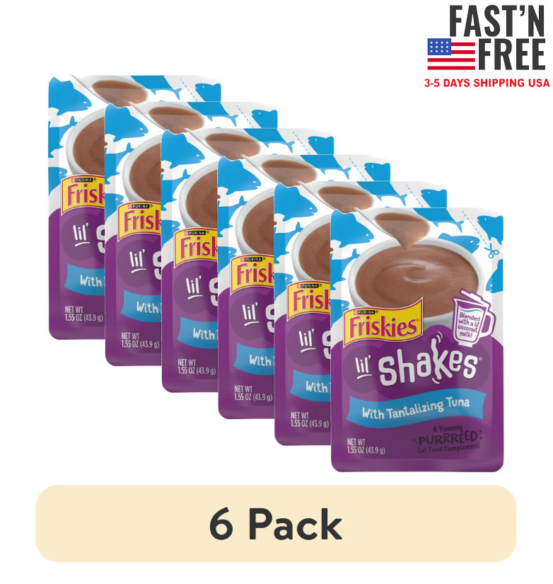 (6 pack) Purina Friskies Pureed Wet Cat Food Toppers, Lil’ Shakes Cat Treat