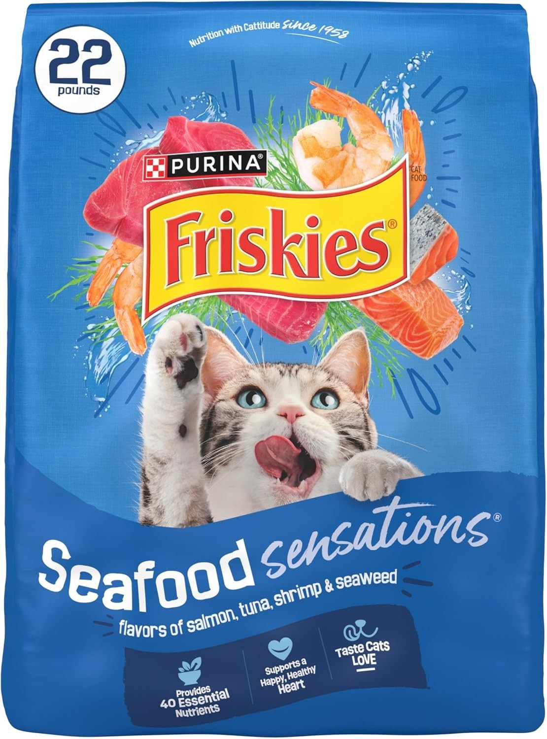 Purina Friskies Seafood Sensations Dry Cat Food Salmon Tuna Shrimp 22 lb Bag NEW