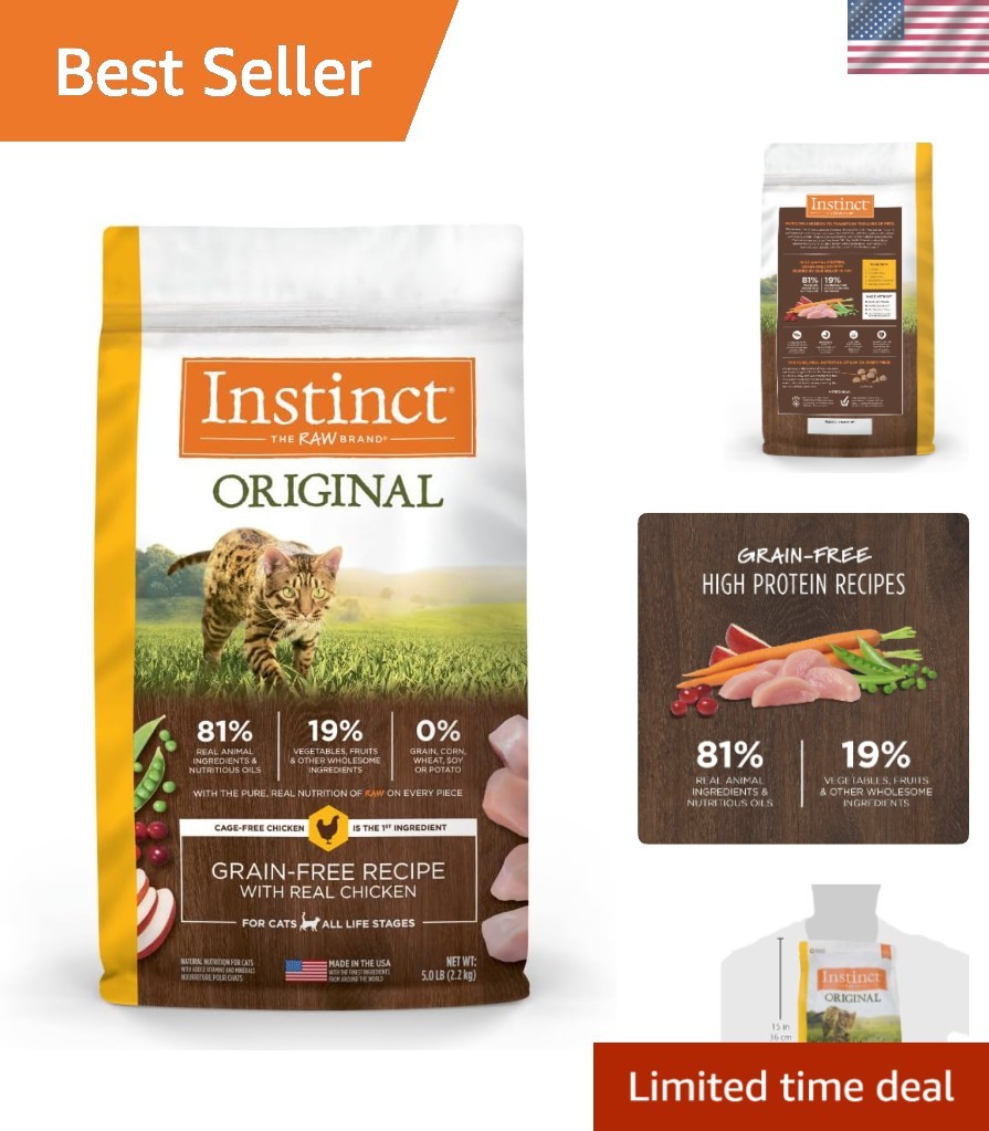 Natural 5 lb Dry Cat Food – Raw Coated Chicken Kibble for Healthy Coat & Energy