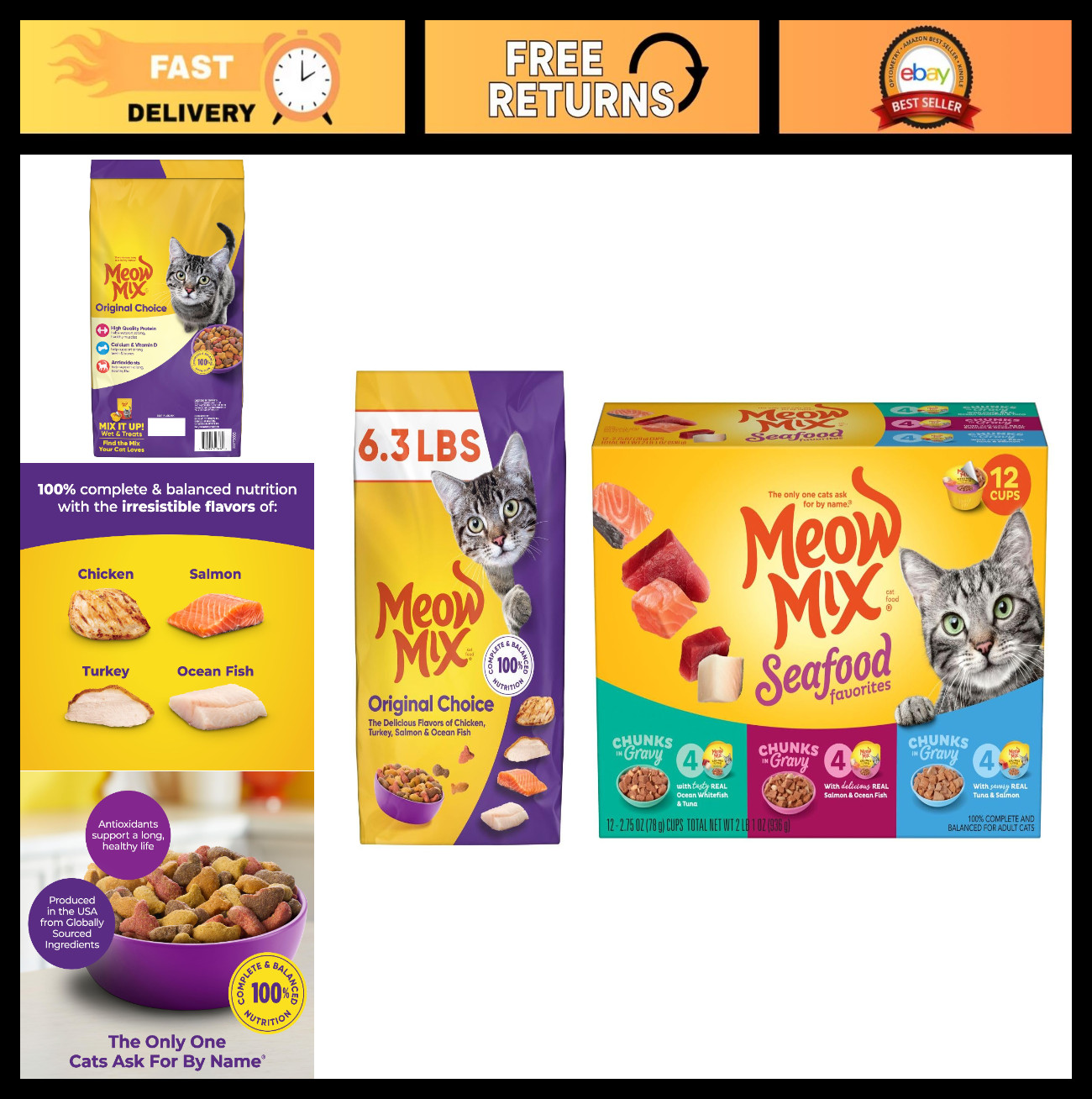 Dry Cat Food & Wet Cat Food Variety Pack – 6.3 lb Original + 12 x 2.75 oz Seafoo