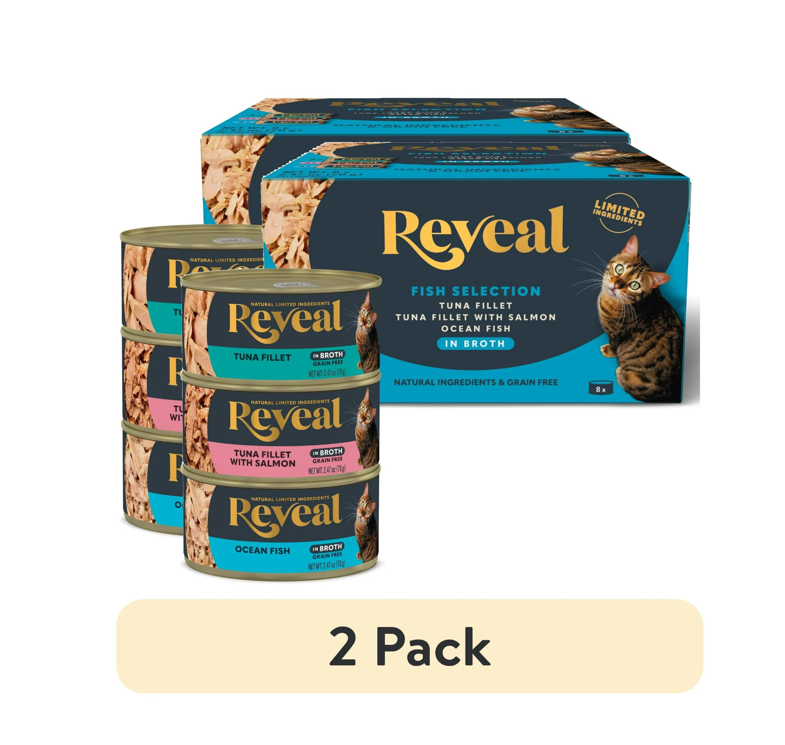 Reveal Natural Wet Cat Food Fish Selection in Broth 8×2.47 oz Cans 2 Pack